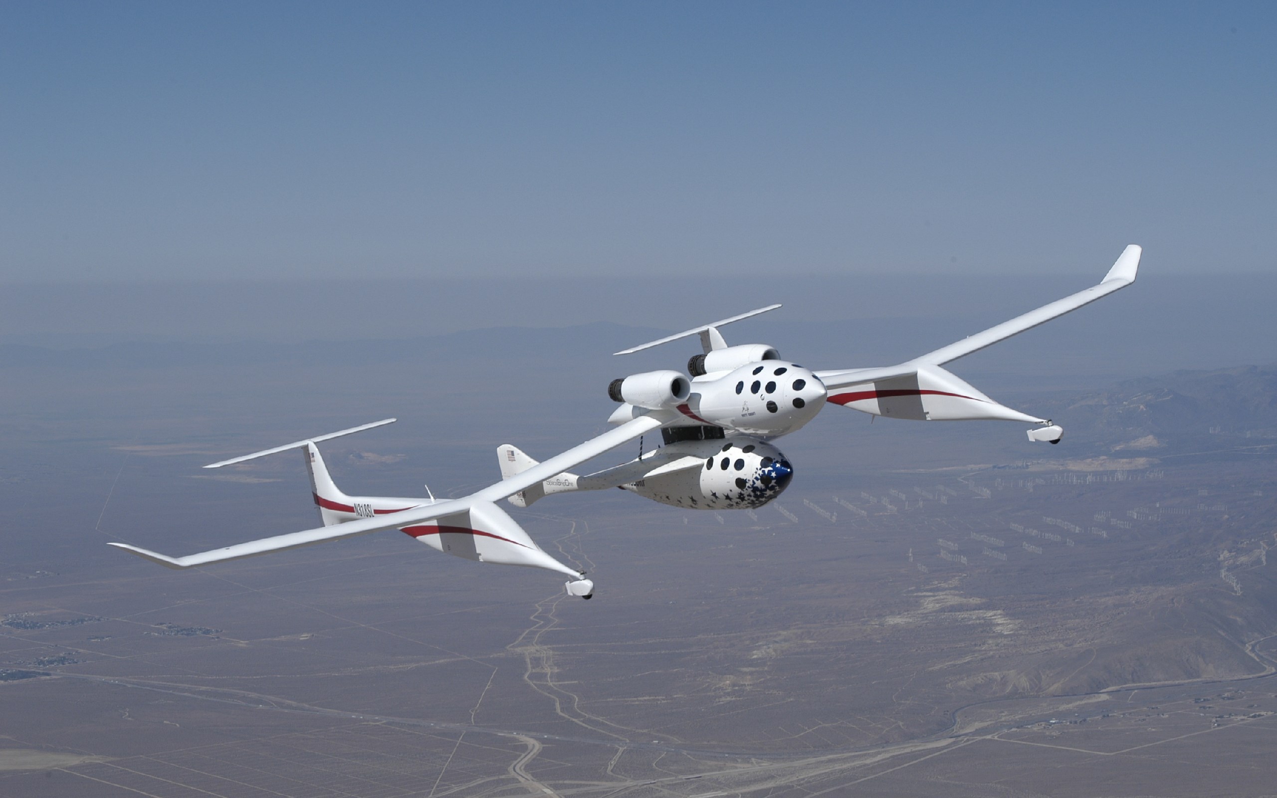 White Spaceplane Carrier Aircraft in Flight HD Wallpaper