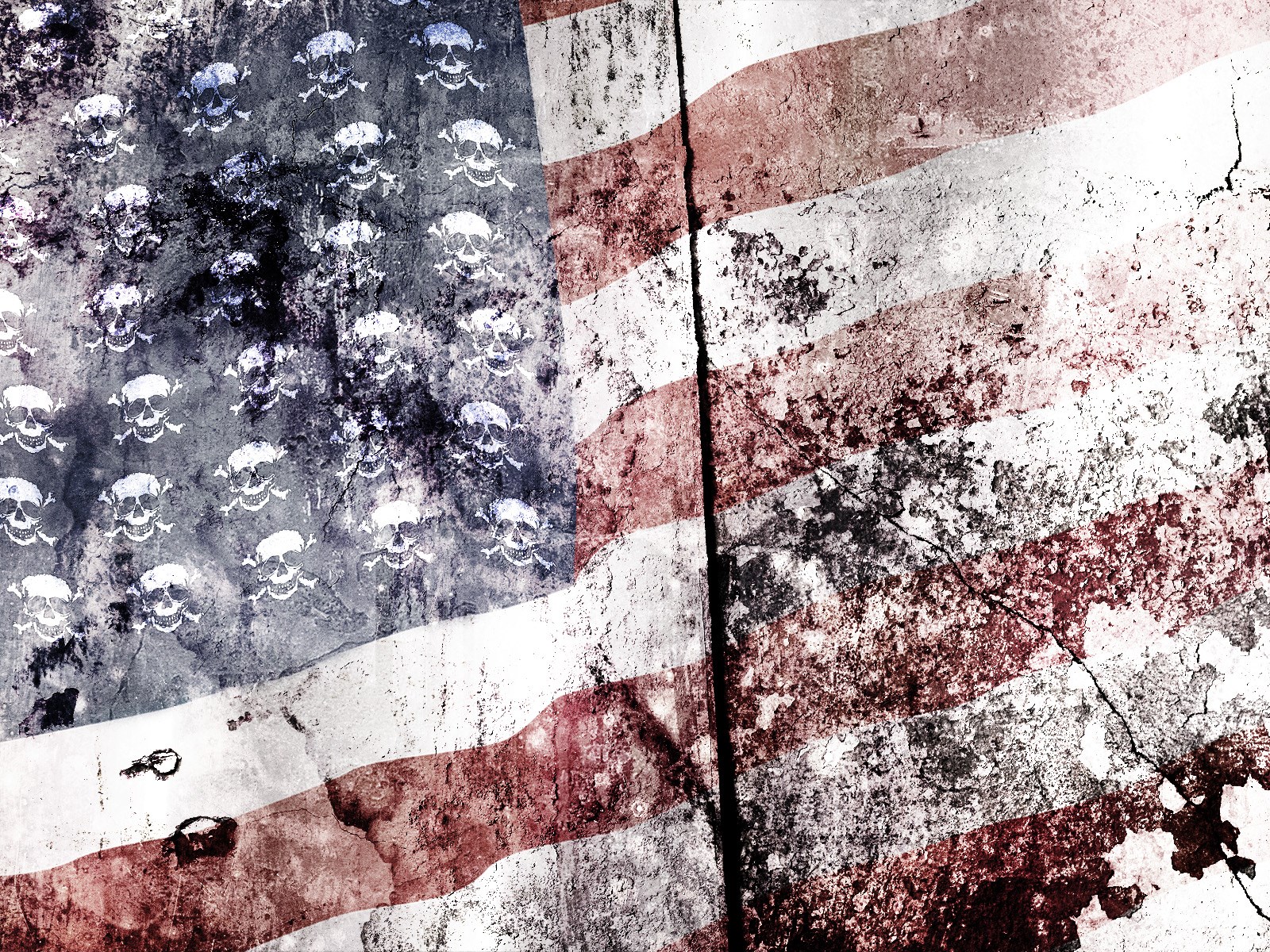 American flag with skulls and grunge texture HD Wallpaper