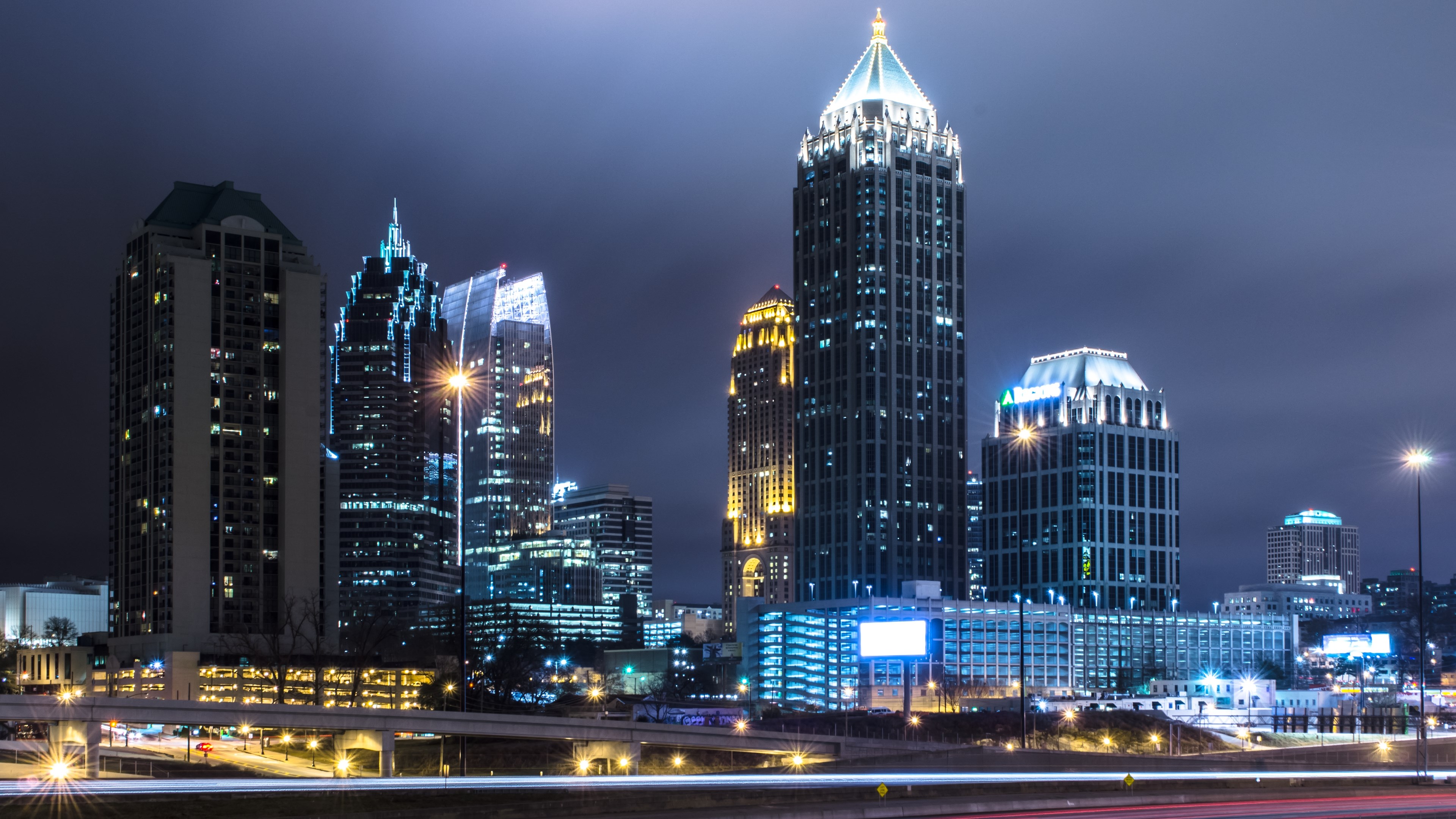 Atlanta skyline at night HD Wallpaper
