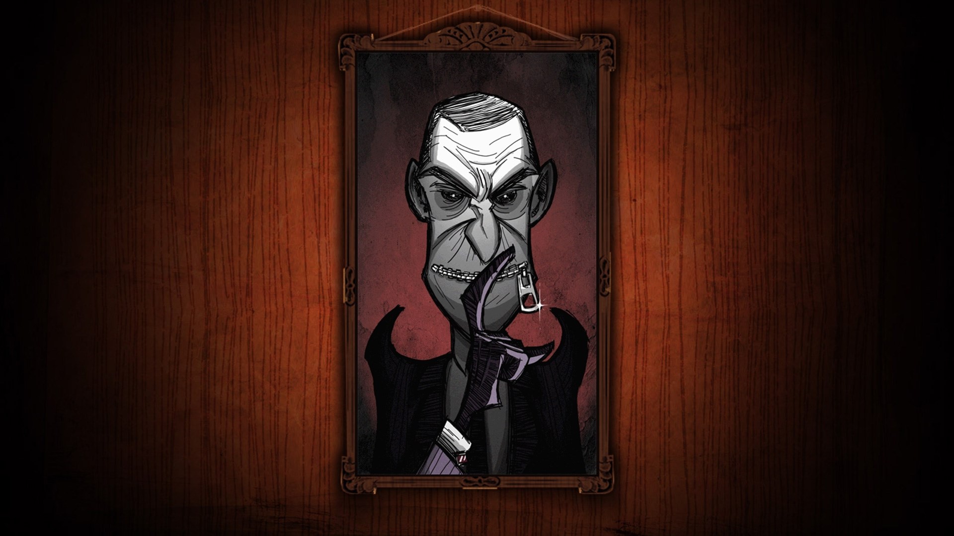 Portrait of a man with a zipper over his mouth from Don't Starve HD Wallpaper