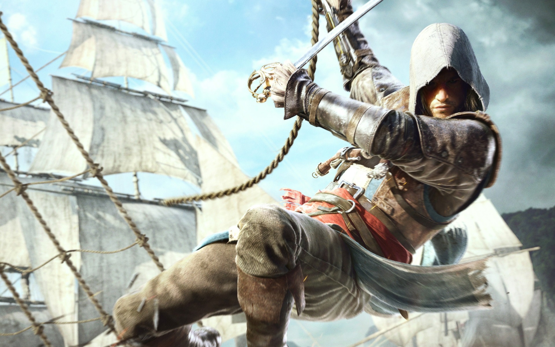 Assassin's Creed Action on Sailing Ship HD Wallpaper