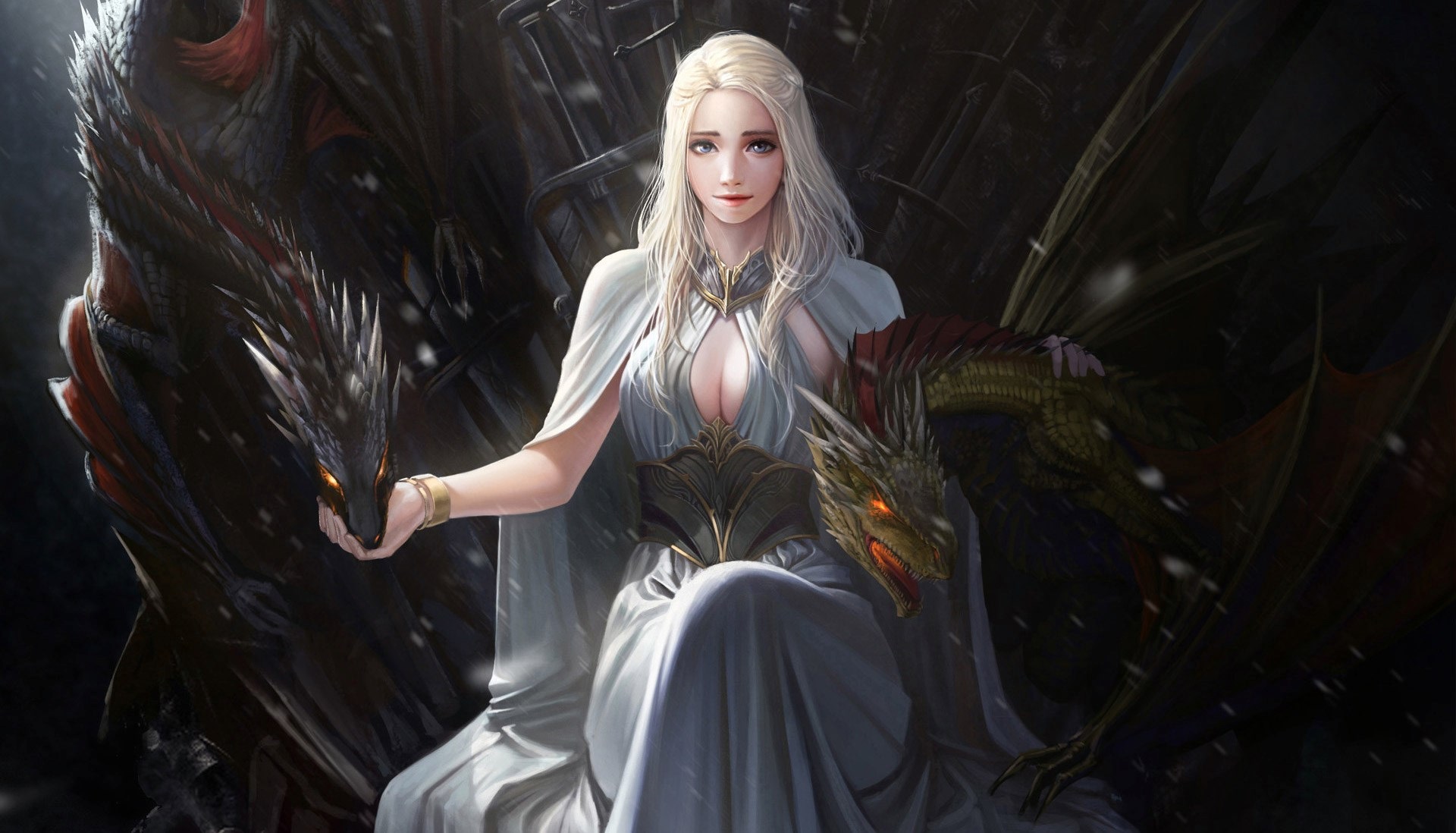 Daenerys Targaryen with dragons on the Iron Throne HD Wallpaper