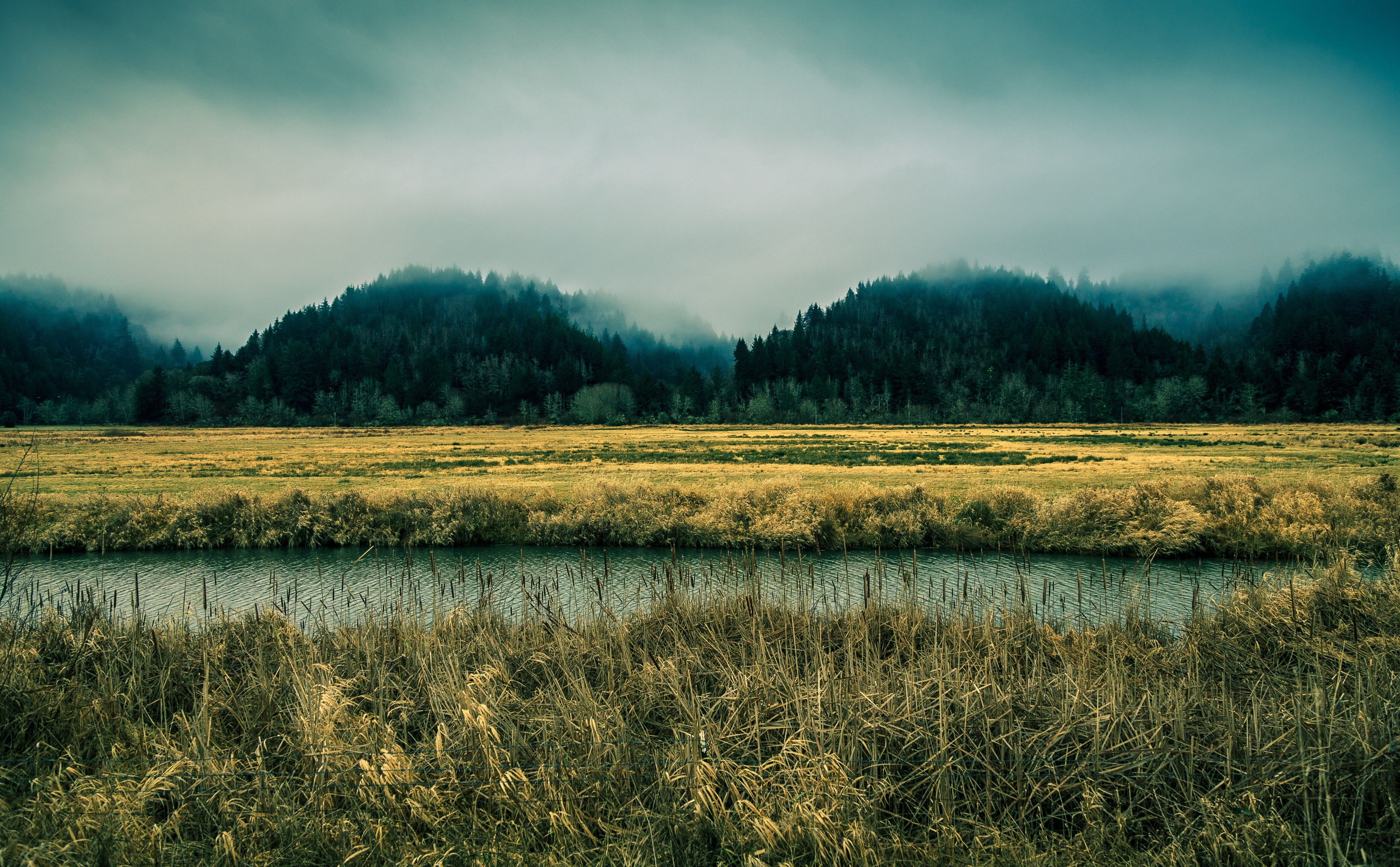 Misty Mountains and Field in Oregon 4K HD Wallpaper
