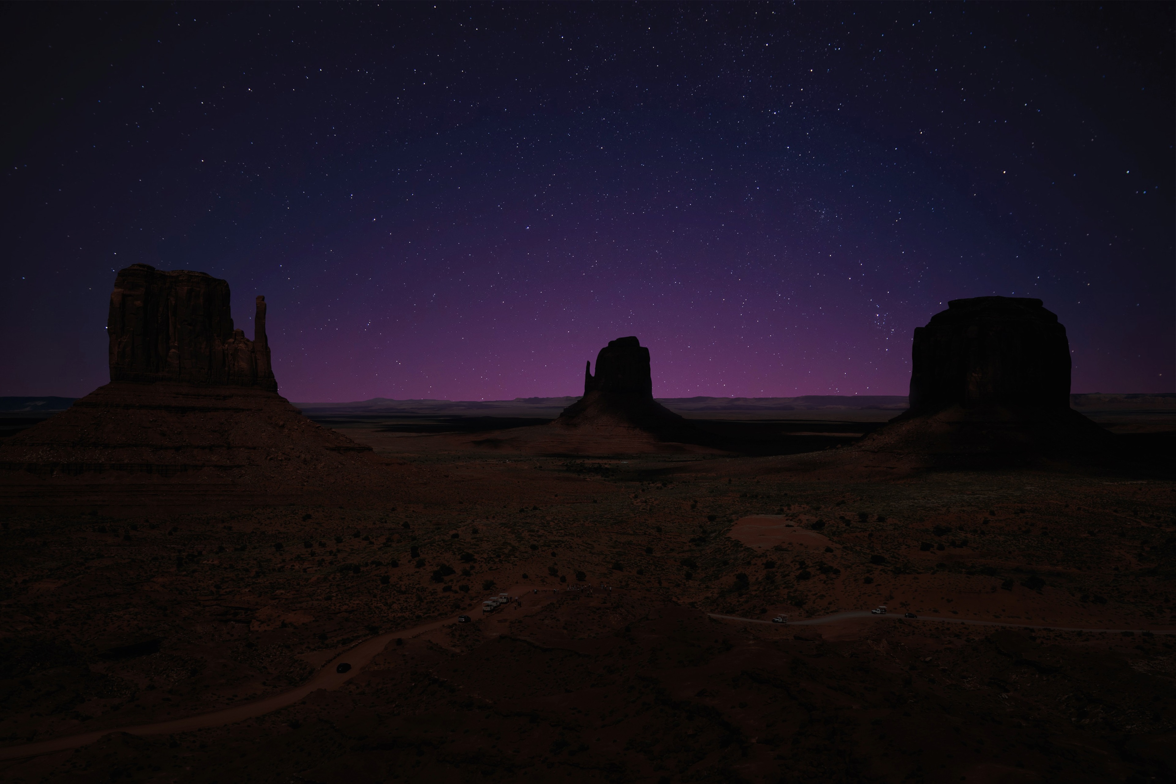 Monument Valley at night with stars HD Wallpaper