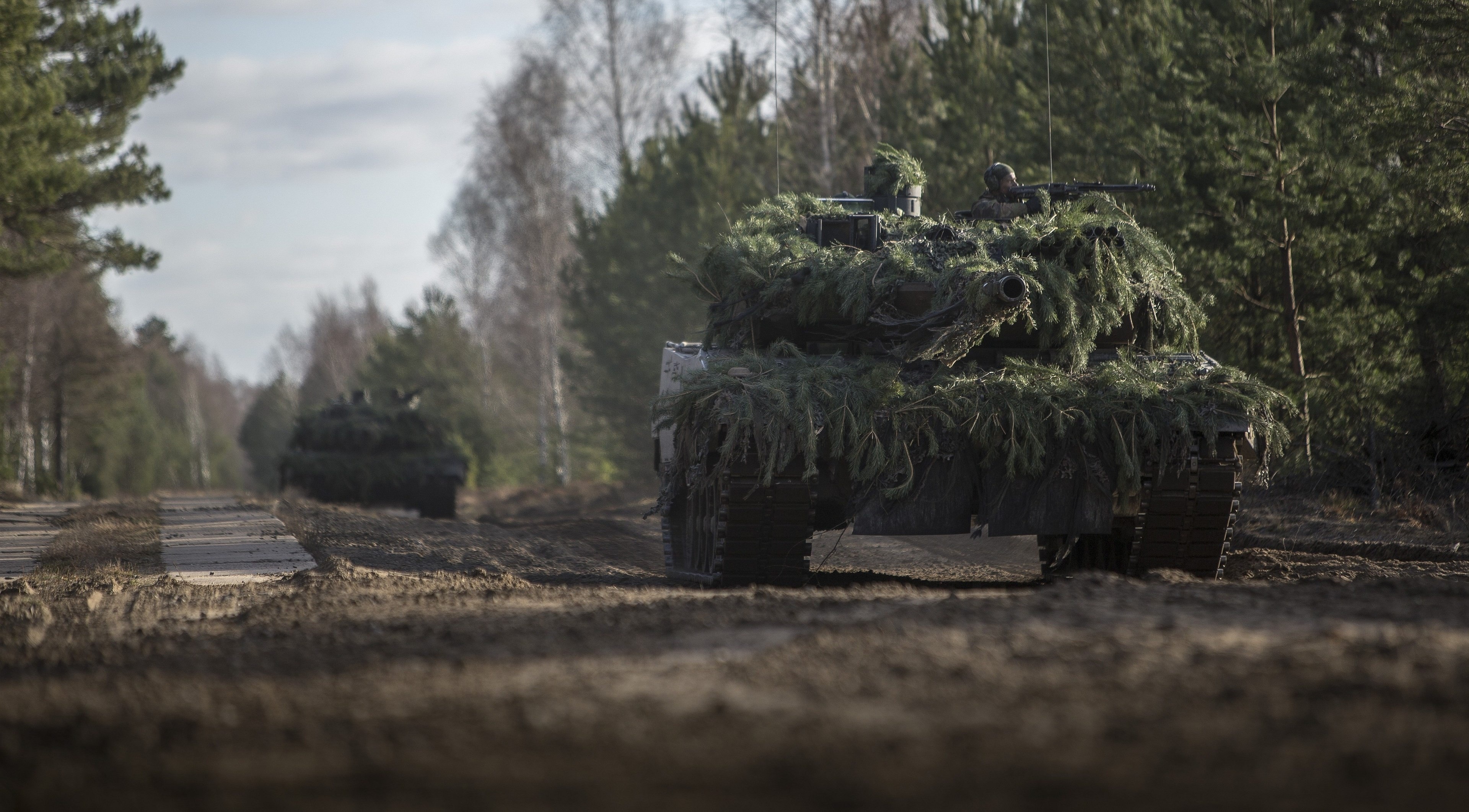 Leopard 2 tanks in forest HD Wallpaper