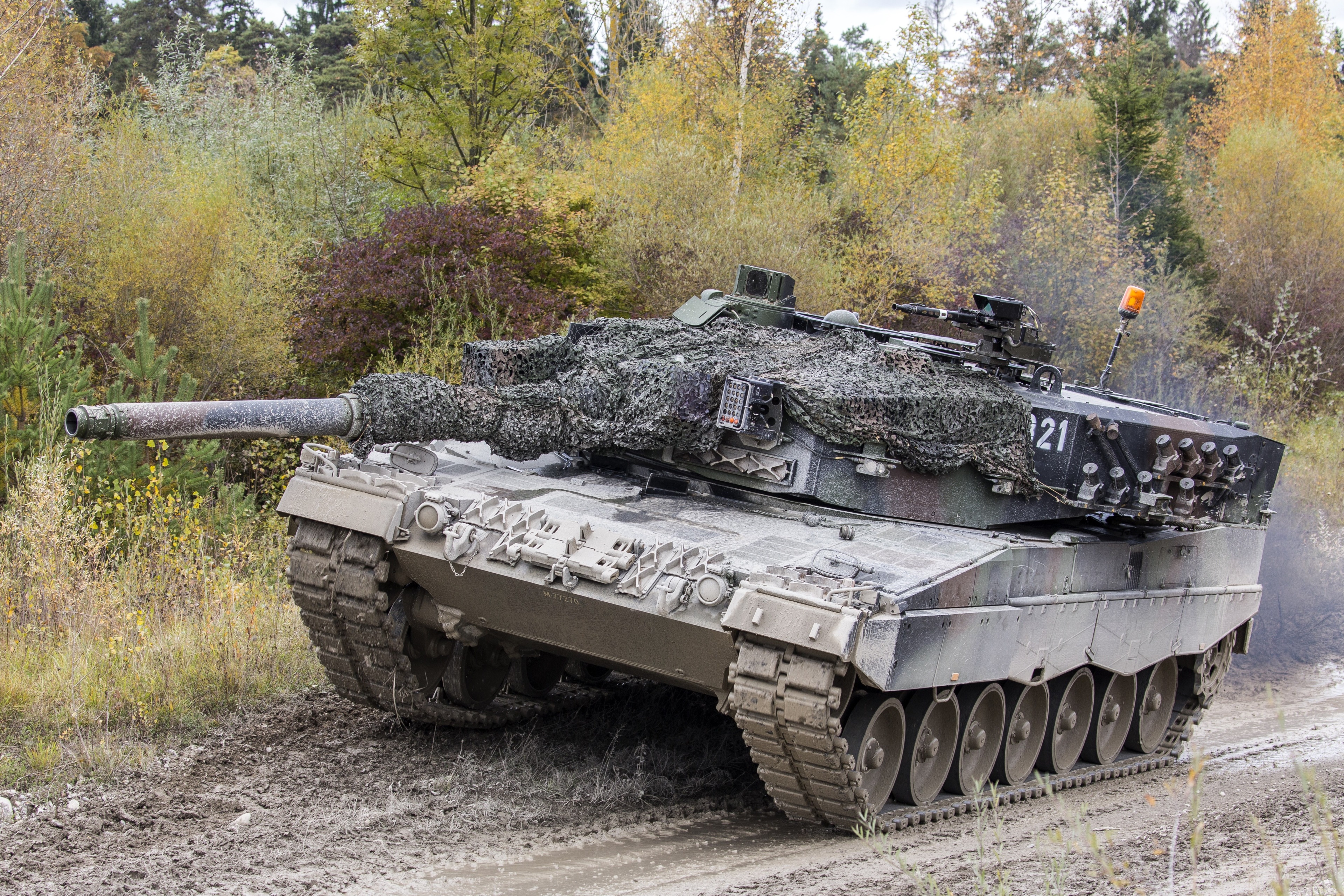 Leopard 2 tank in a forest HD Wallpaper