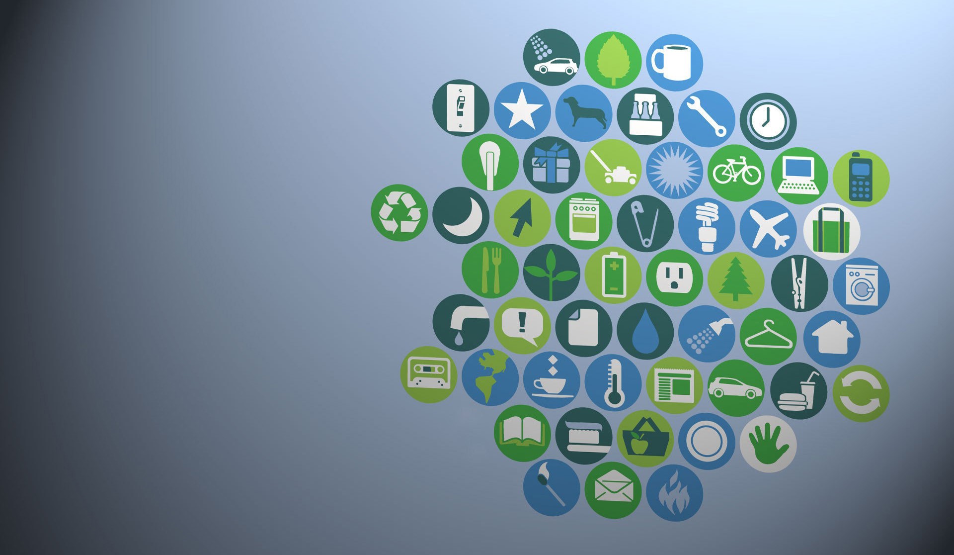 Collection of circular icons on a gradient background HD Wallpaper