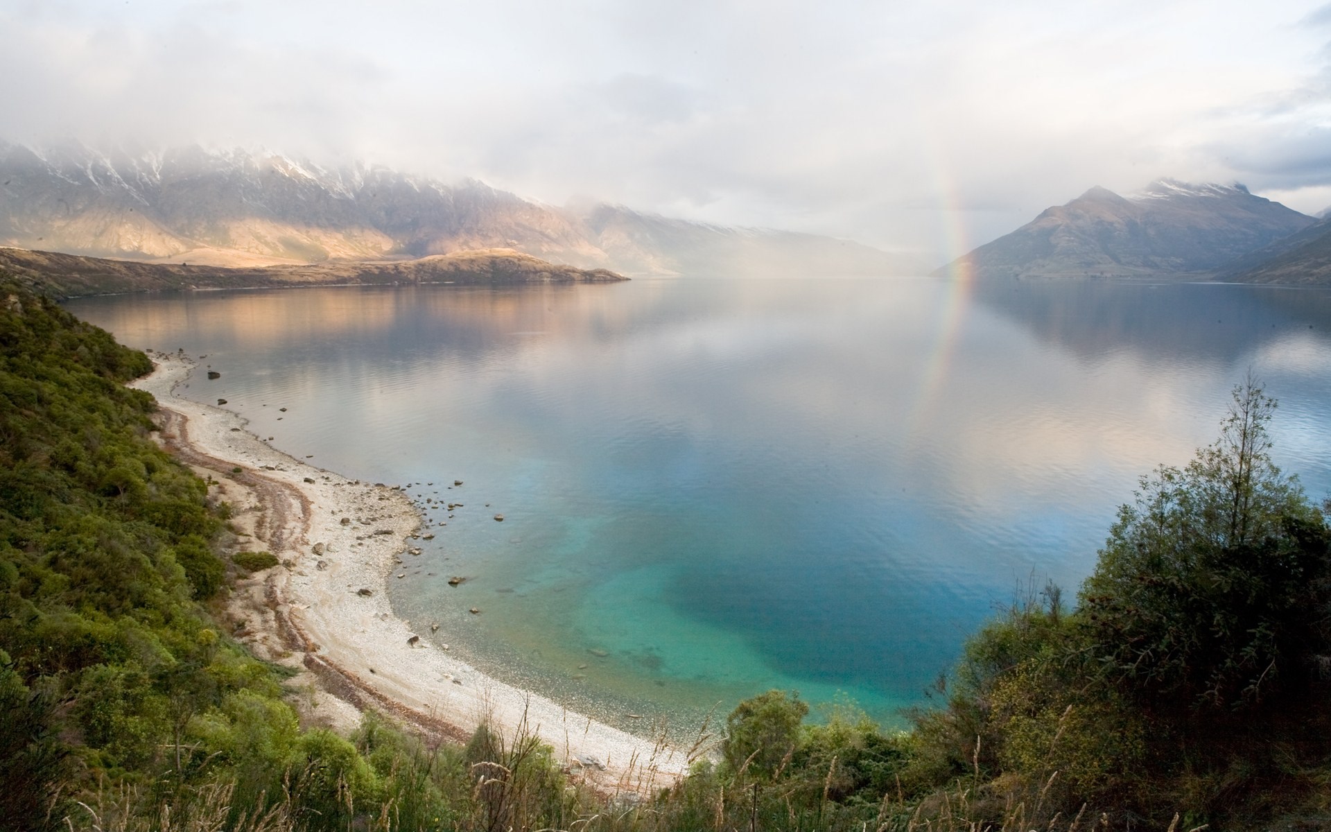 Lake with Mountains and Rainbow HD Wallpaper