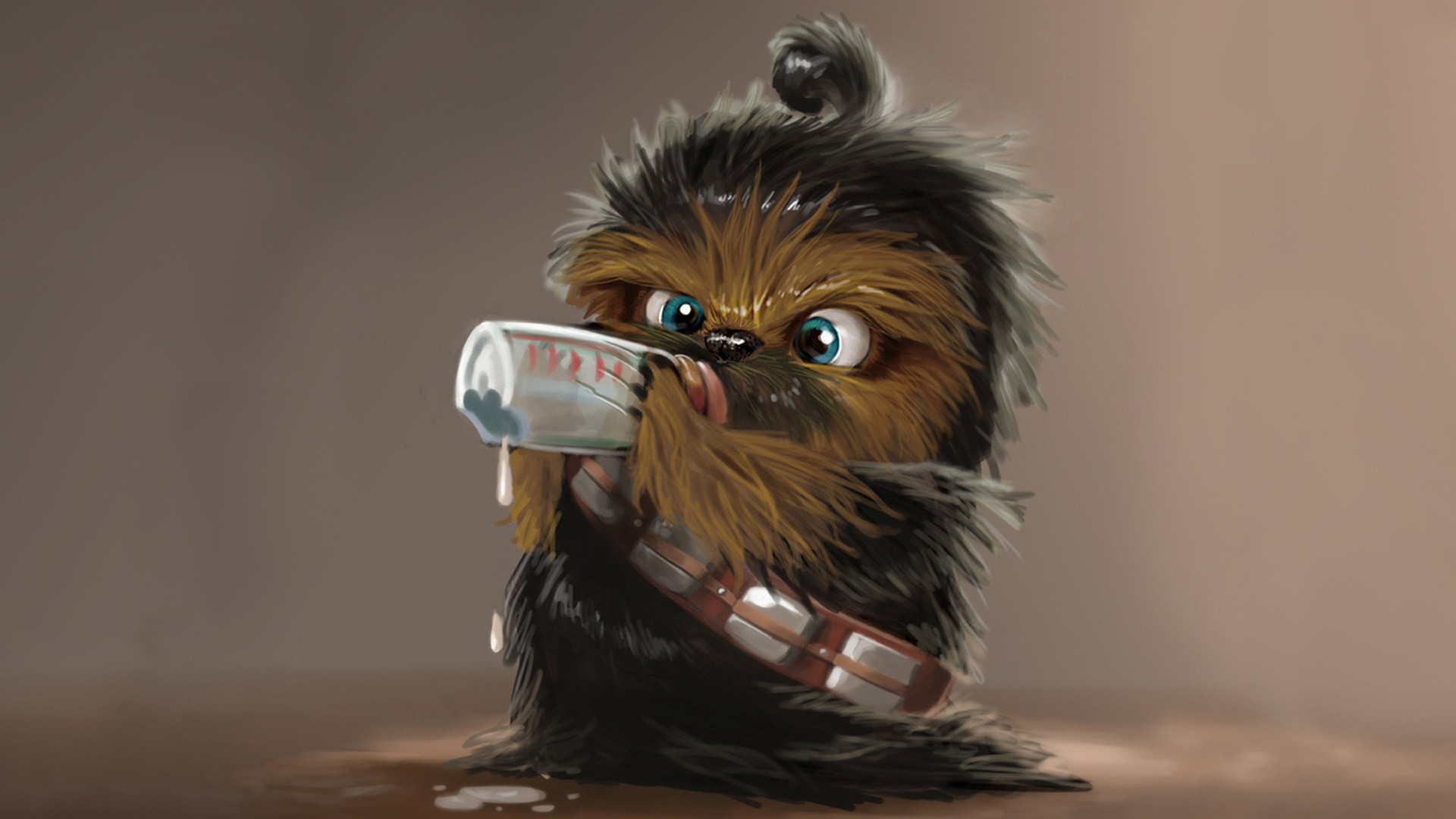 Baby Chewbacca from Star Wars drinking milk HD Wallpaper