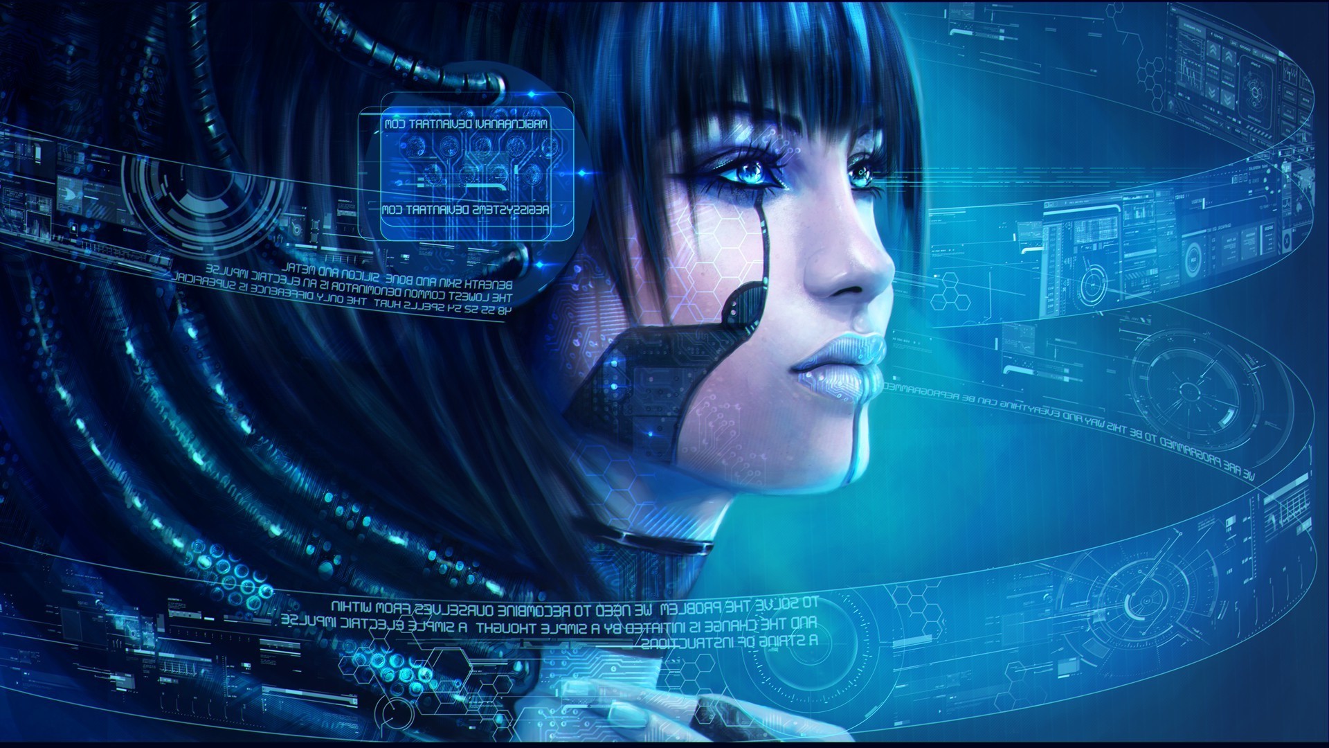 Futuristic woman with digital interfaces HD Wallpaper