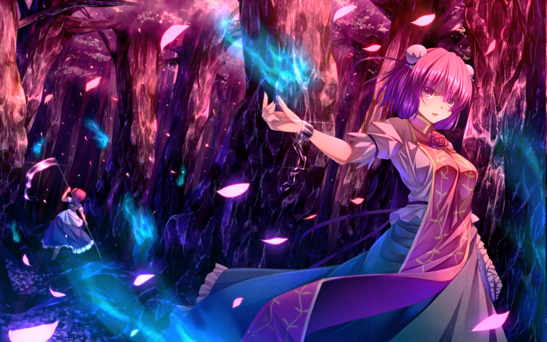 Kasen Ibaraki from Touhou Project in a magical forest HD Wallpaper