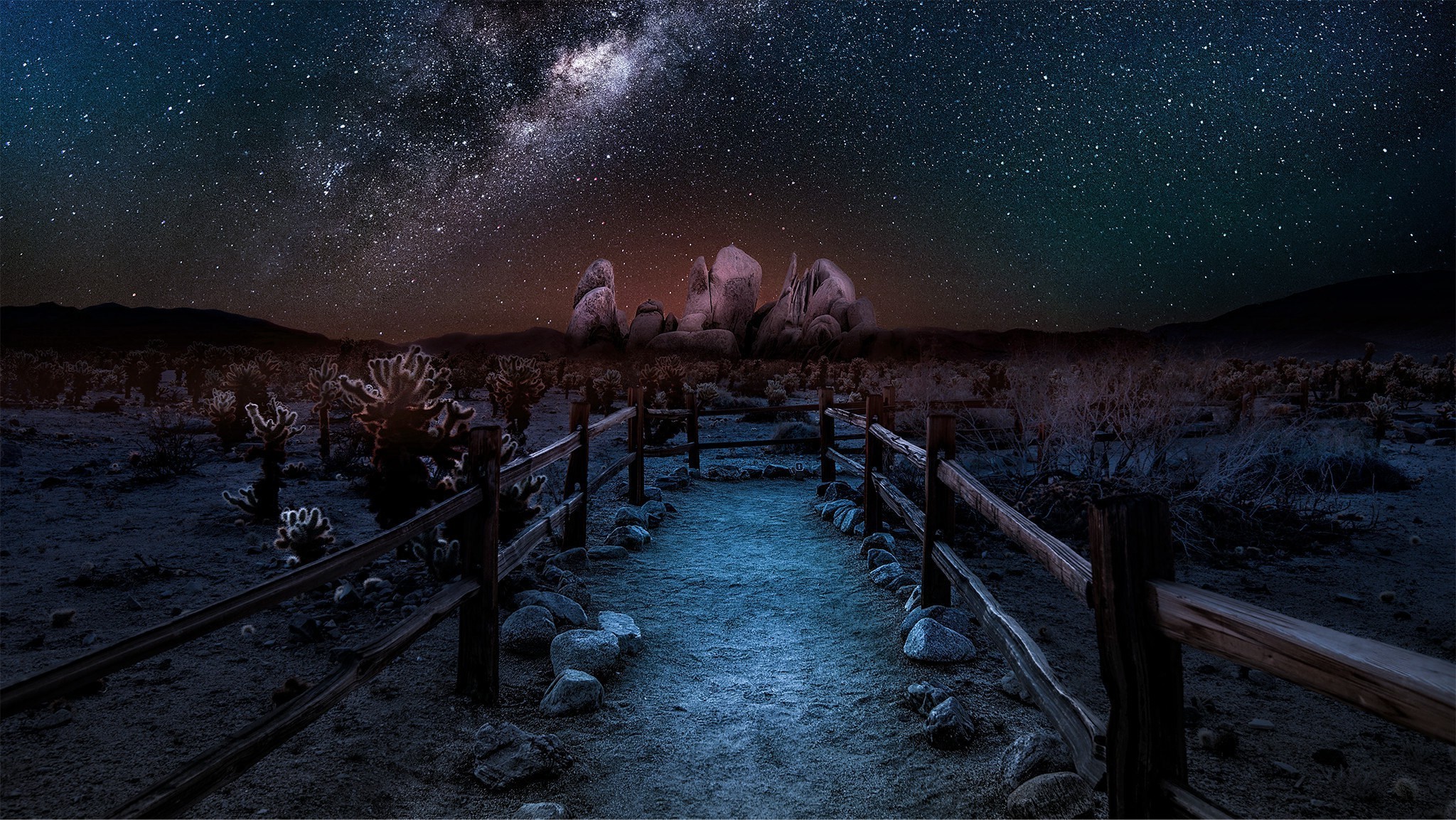 Desert landscape under the Milky Way HD Wallpaper