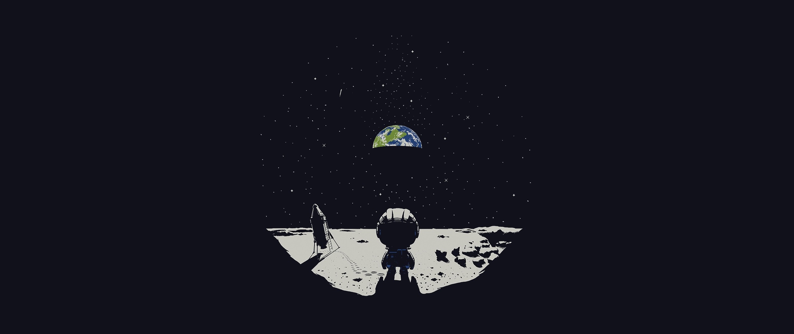Astronaut on Moon looking at Earth HD Wallpaper
