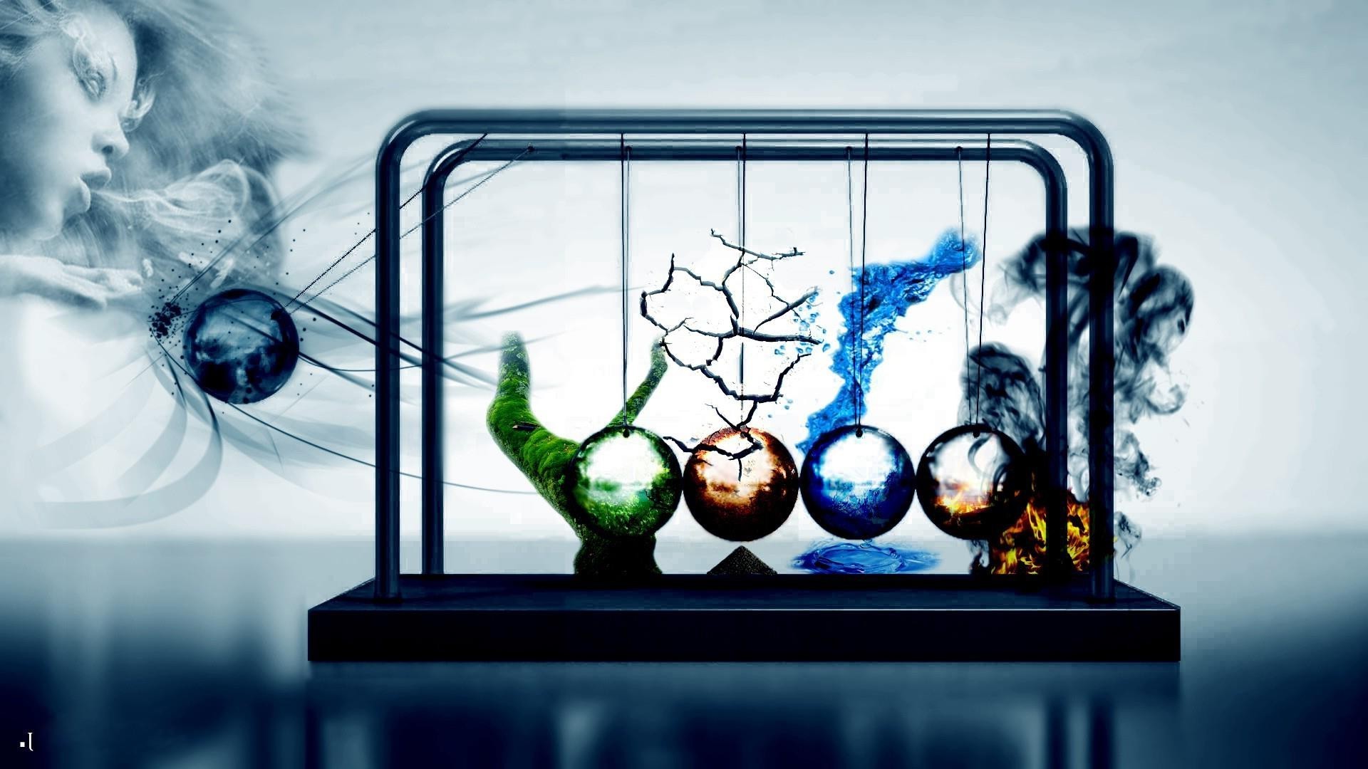 Newton's cradle with elements of nature HD Wallpaper