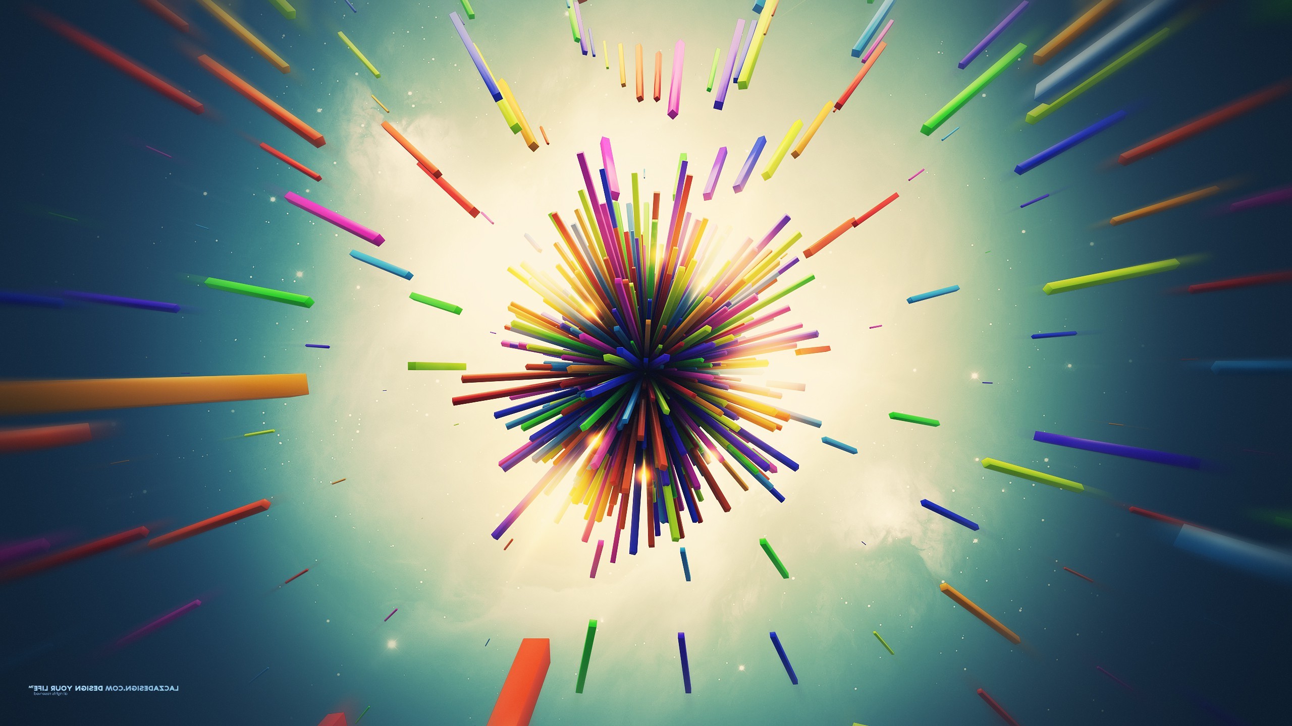 Colorful abstract explosion of 3D shapes HD Wallpaper
