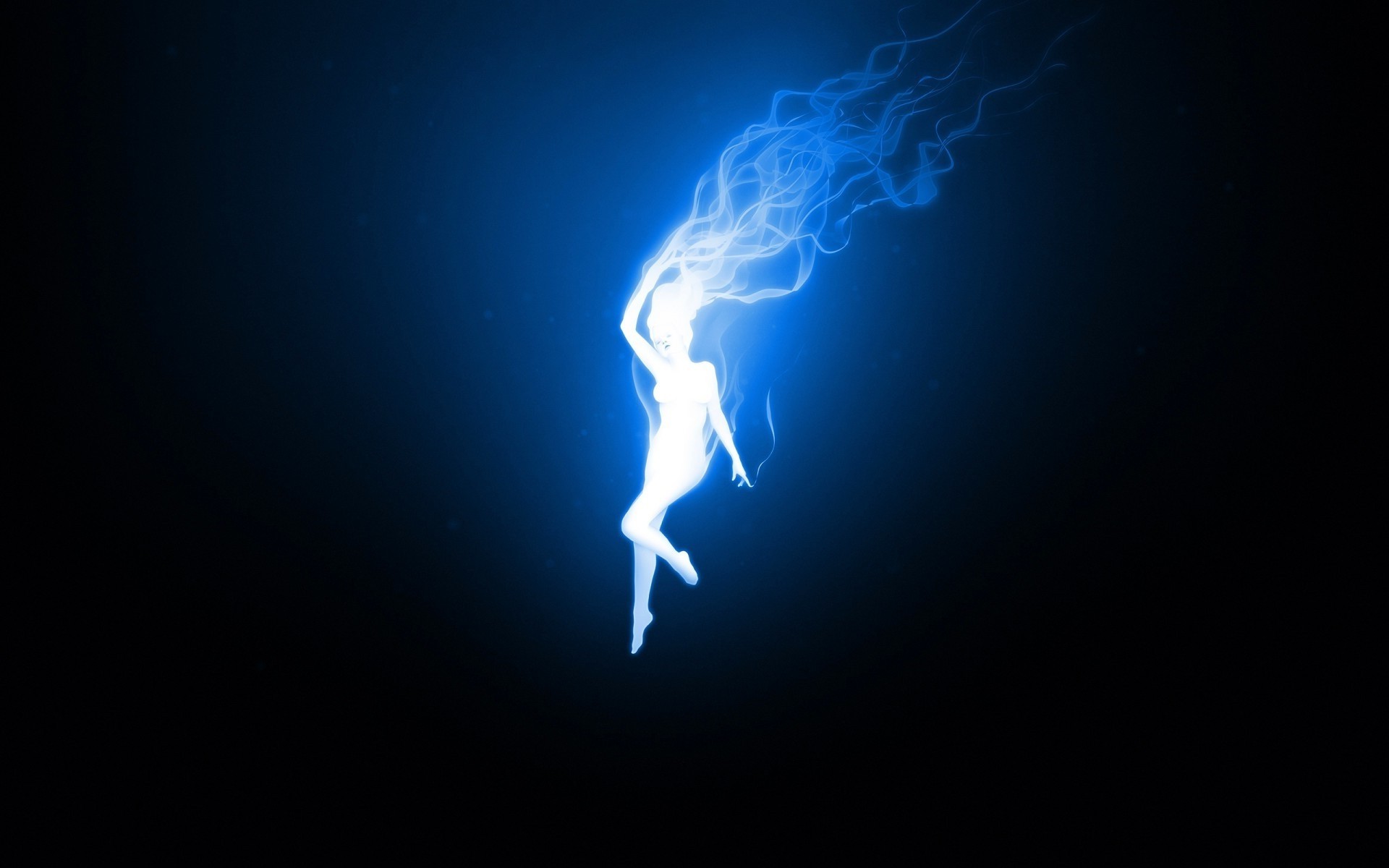 Woman with flowing blue energy hair HD Wallpaper