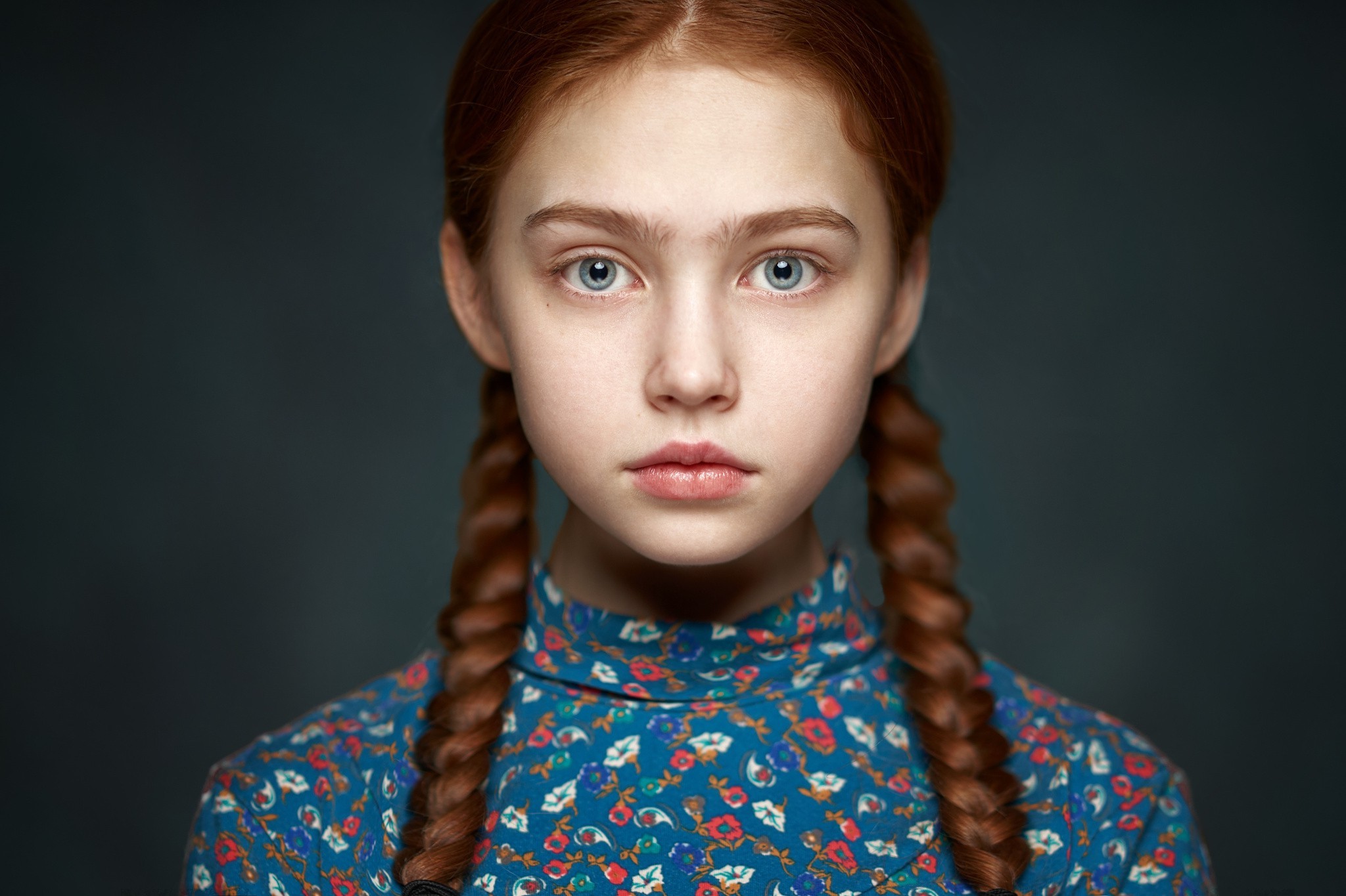 Portrait of a Redhead Girl with Braided Pigtails HD Wallpaper
