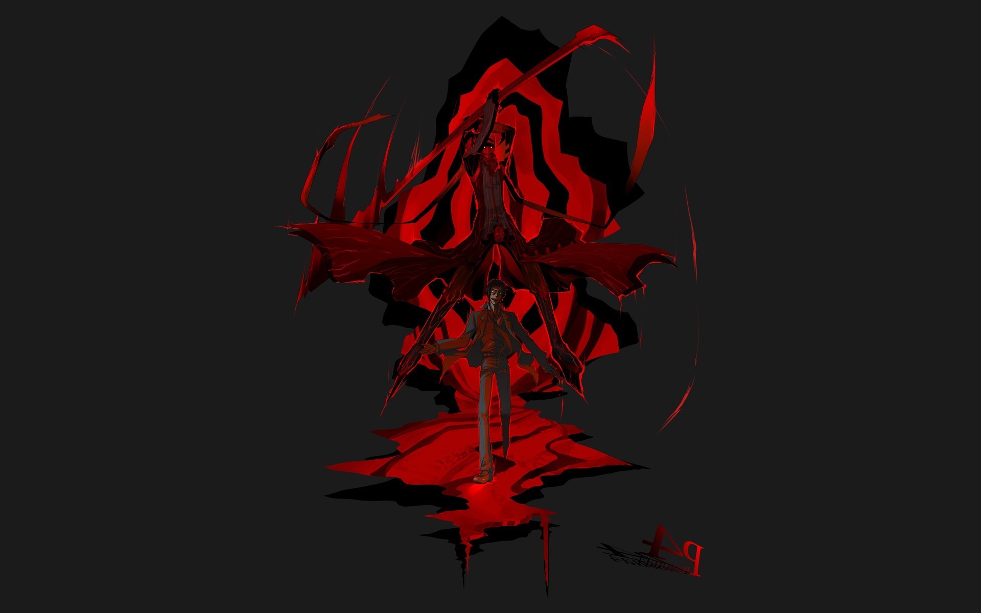 Persona 4 character with red demonic entity HD Wallpaper