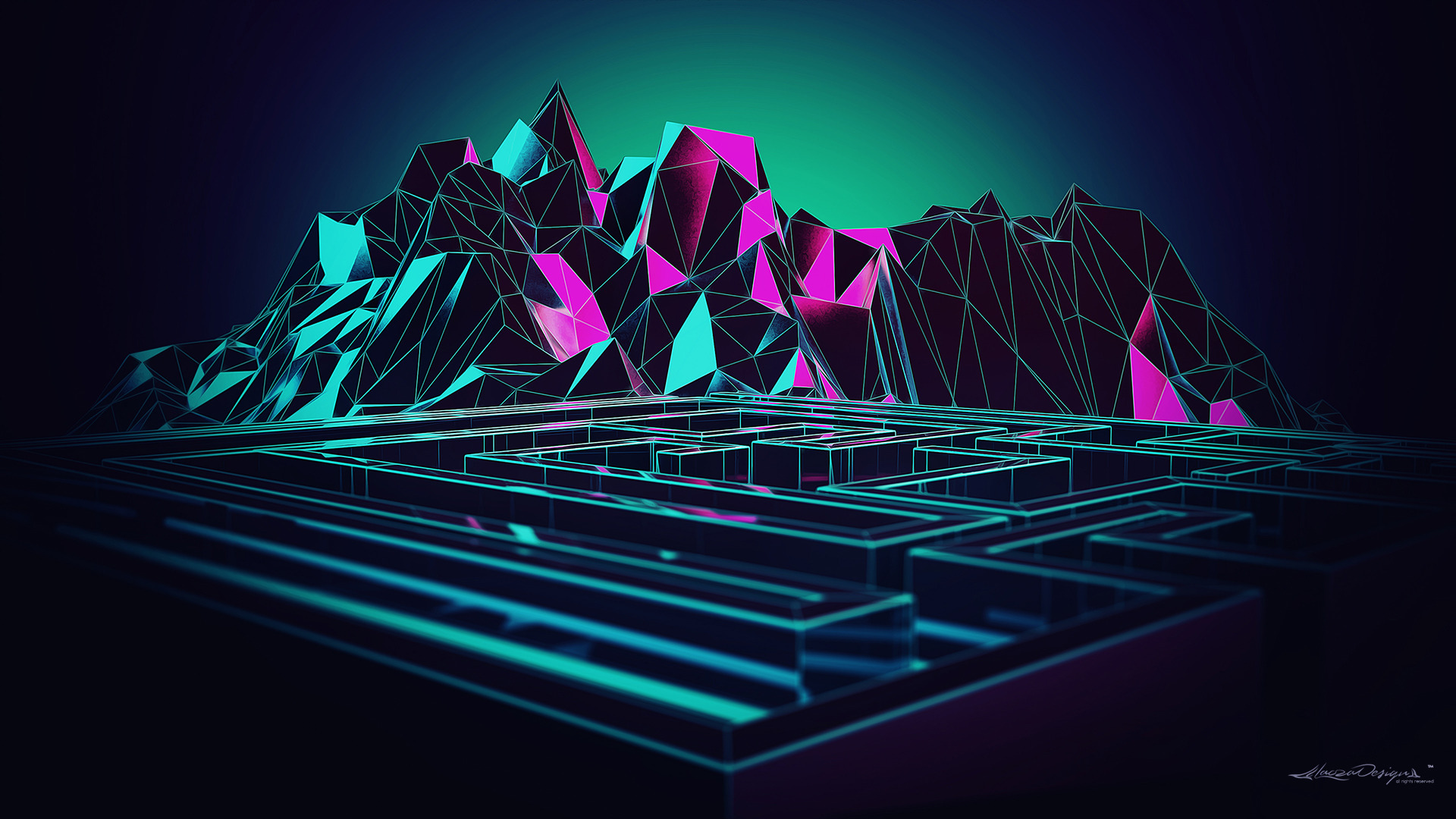 Low poly maze and mountain landscape HD Wallpaper