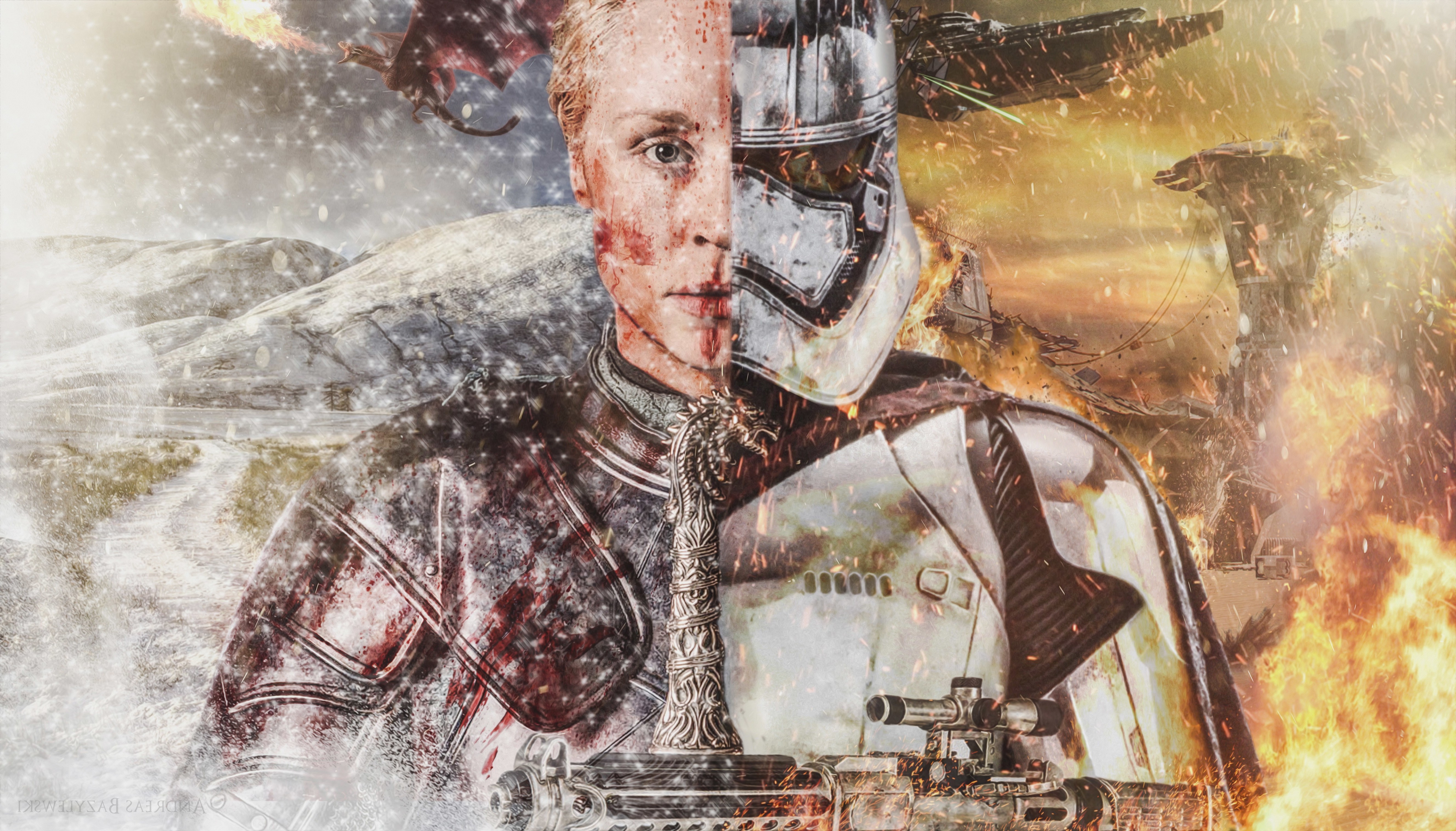 Captain Phasma and Dragon from Star Wars and Game of Thrones HD Wallpaper