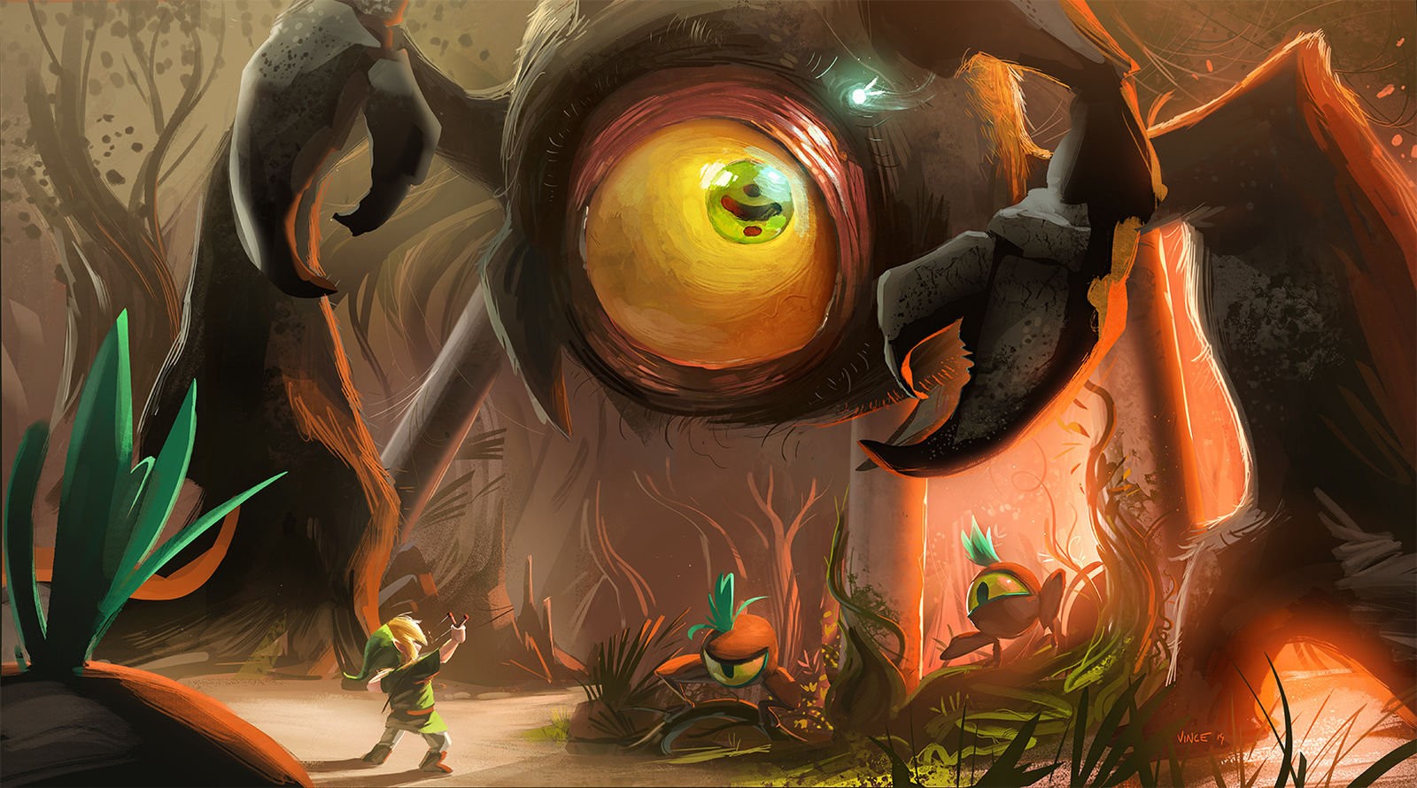 Link faces a giant spider-like creature in The Legend of Zelda HD Wallpaper