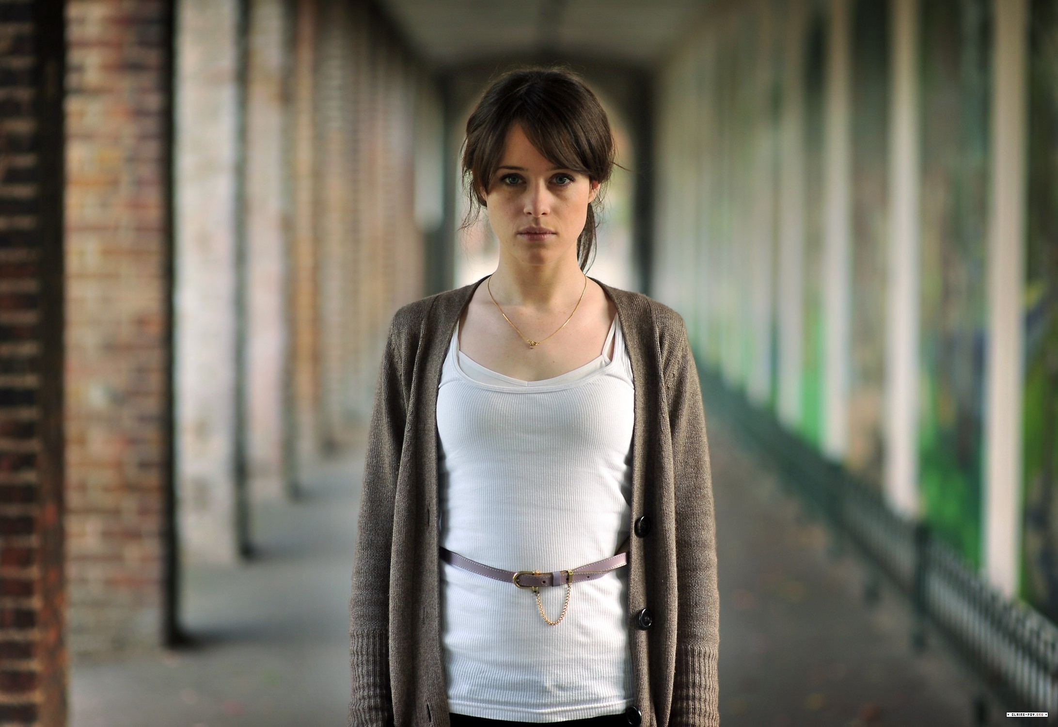 Claire Foy in a cardigan and tank top HD Wallpaper