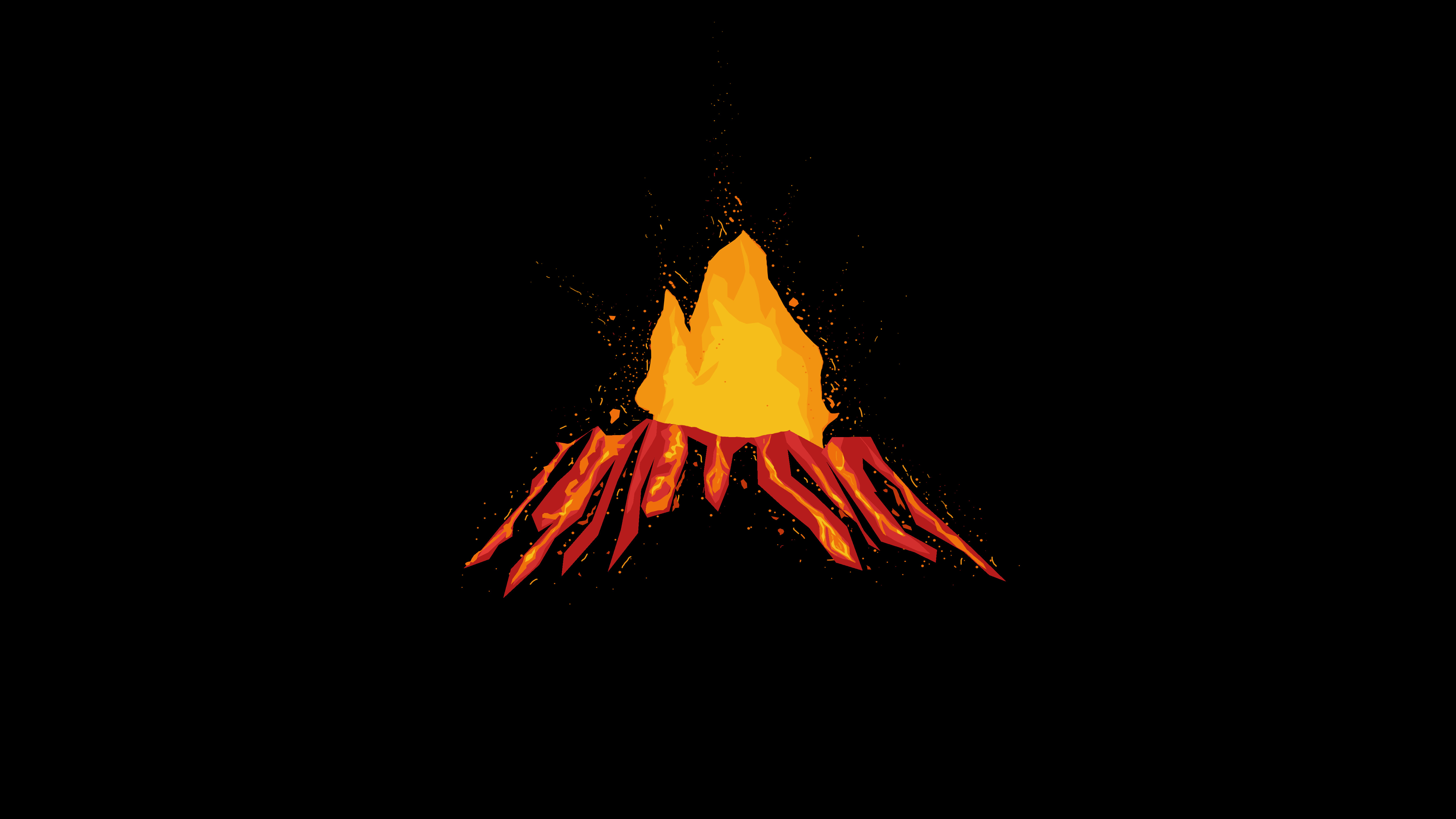 Minimalist artwork of a red and yellow volcano HD Wallpaper