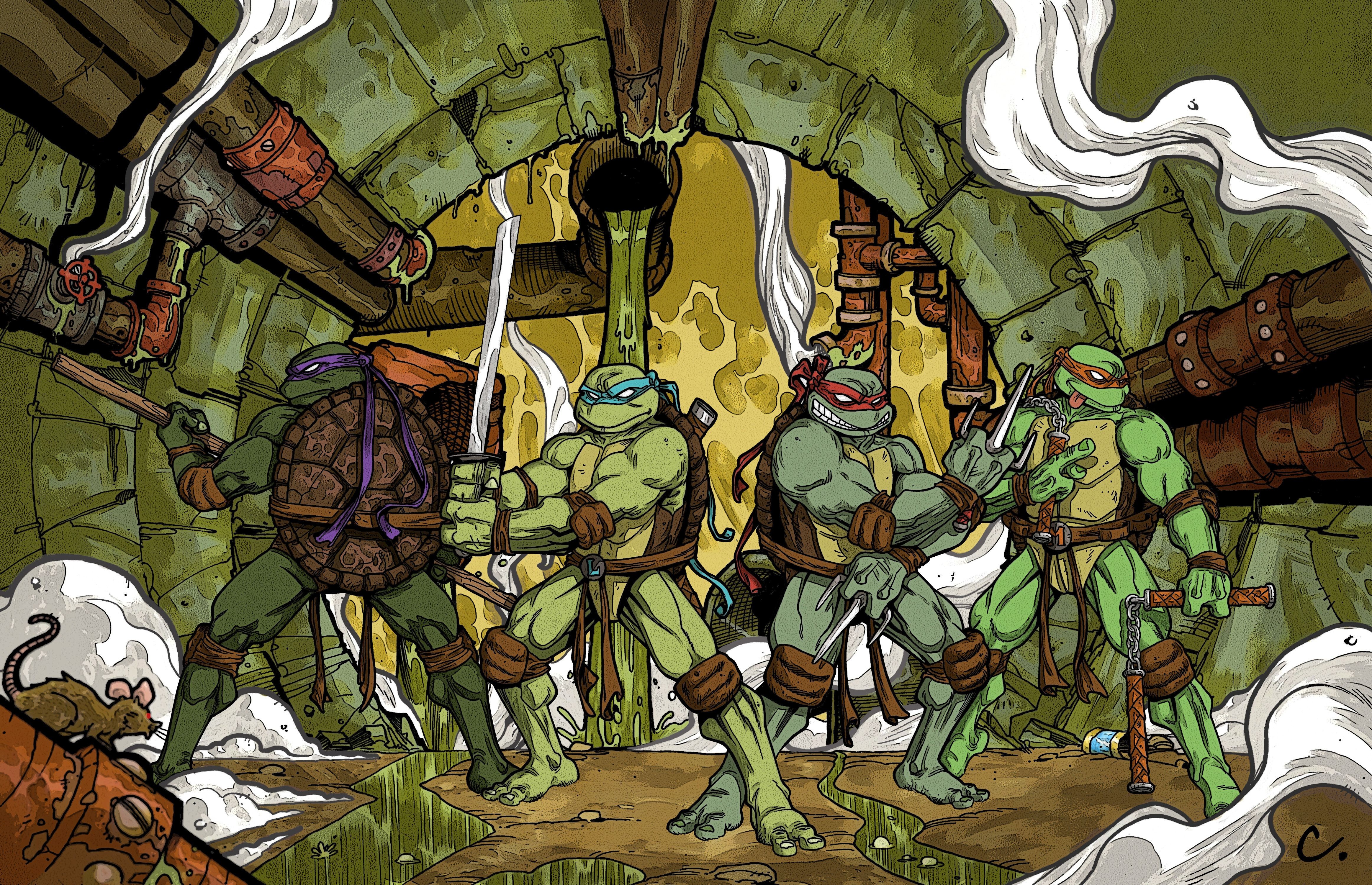 Teenage Mutant Ninja Turtles in a sewer HD Wallpaper