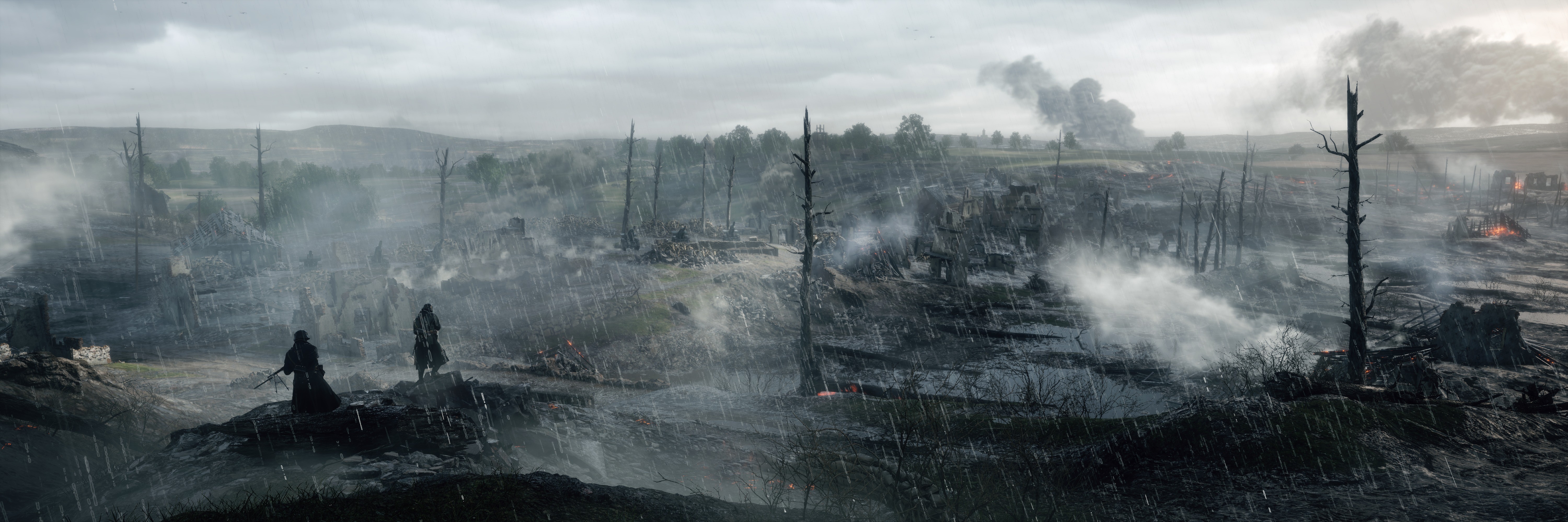 Soldiers in a war-torn landscape from Battlefield 1 HD Wallpaper