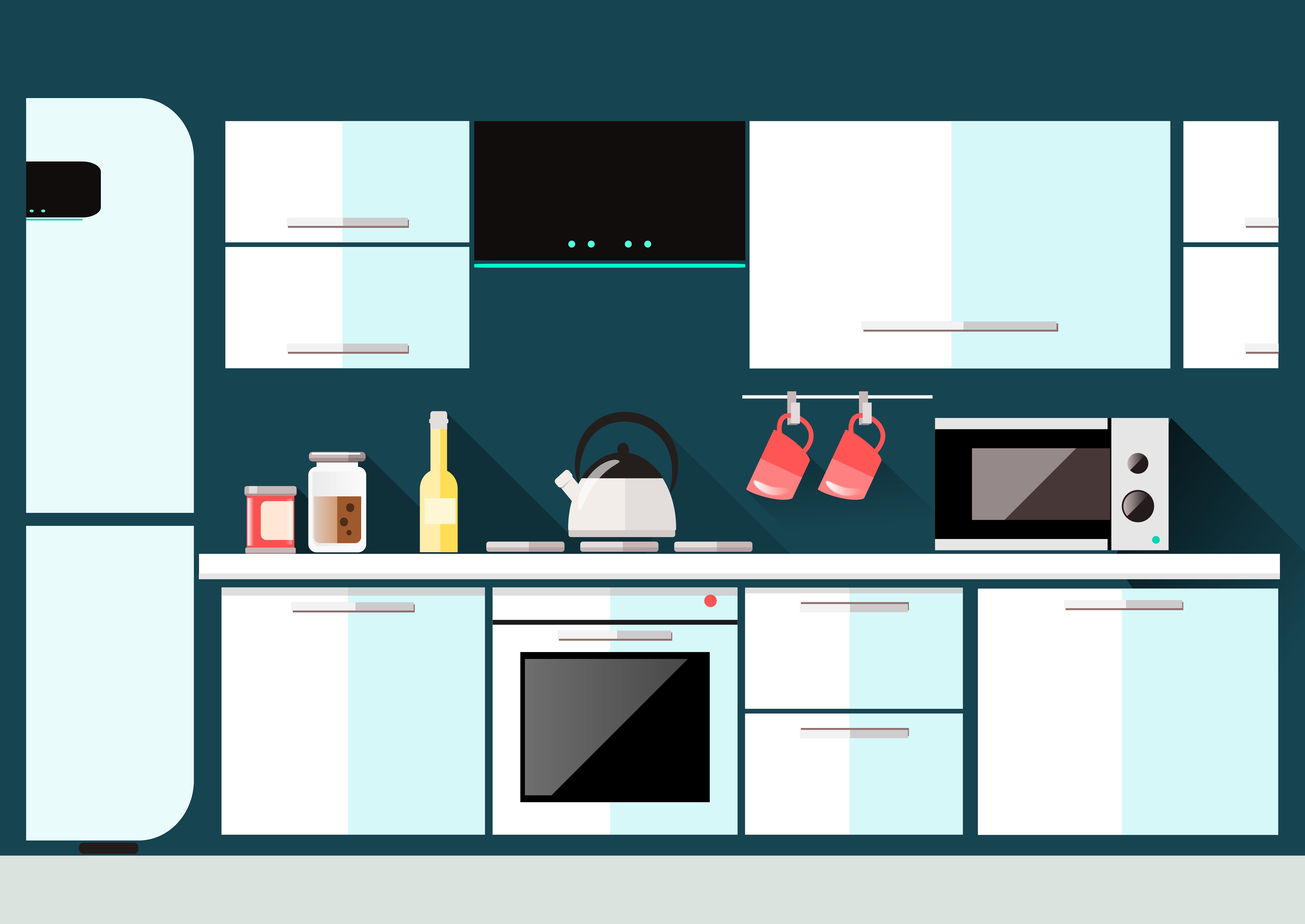 Modern kitchen interior with appliances and cabinets HD Wallpaper