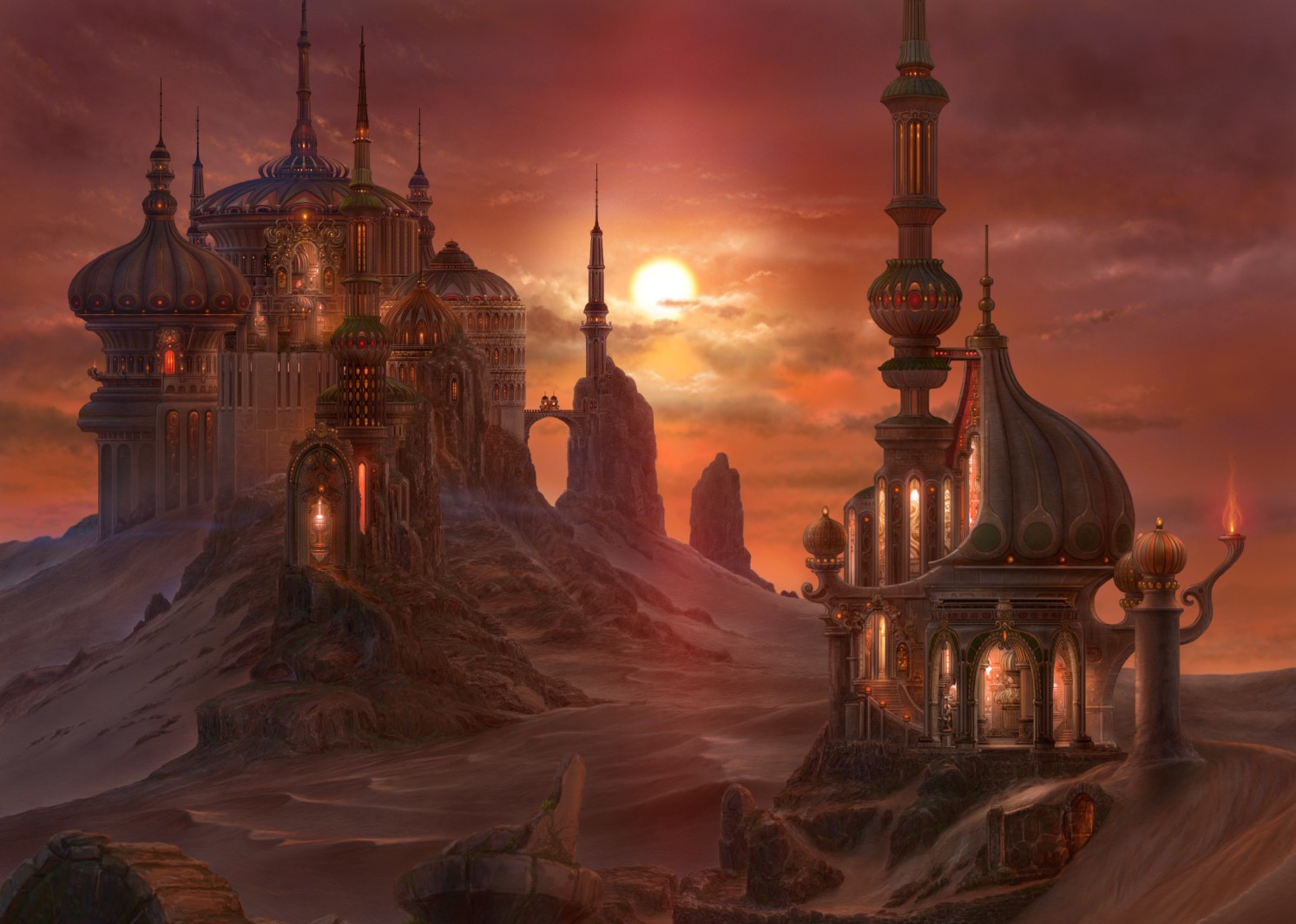 Fantasy Desert Dusk with Orange Sand Artwork HD Wallpaper