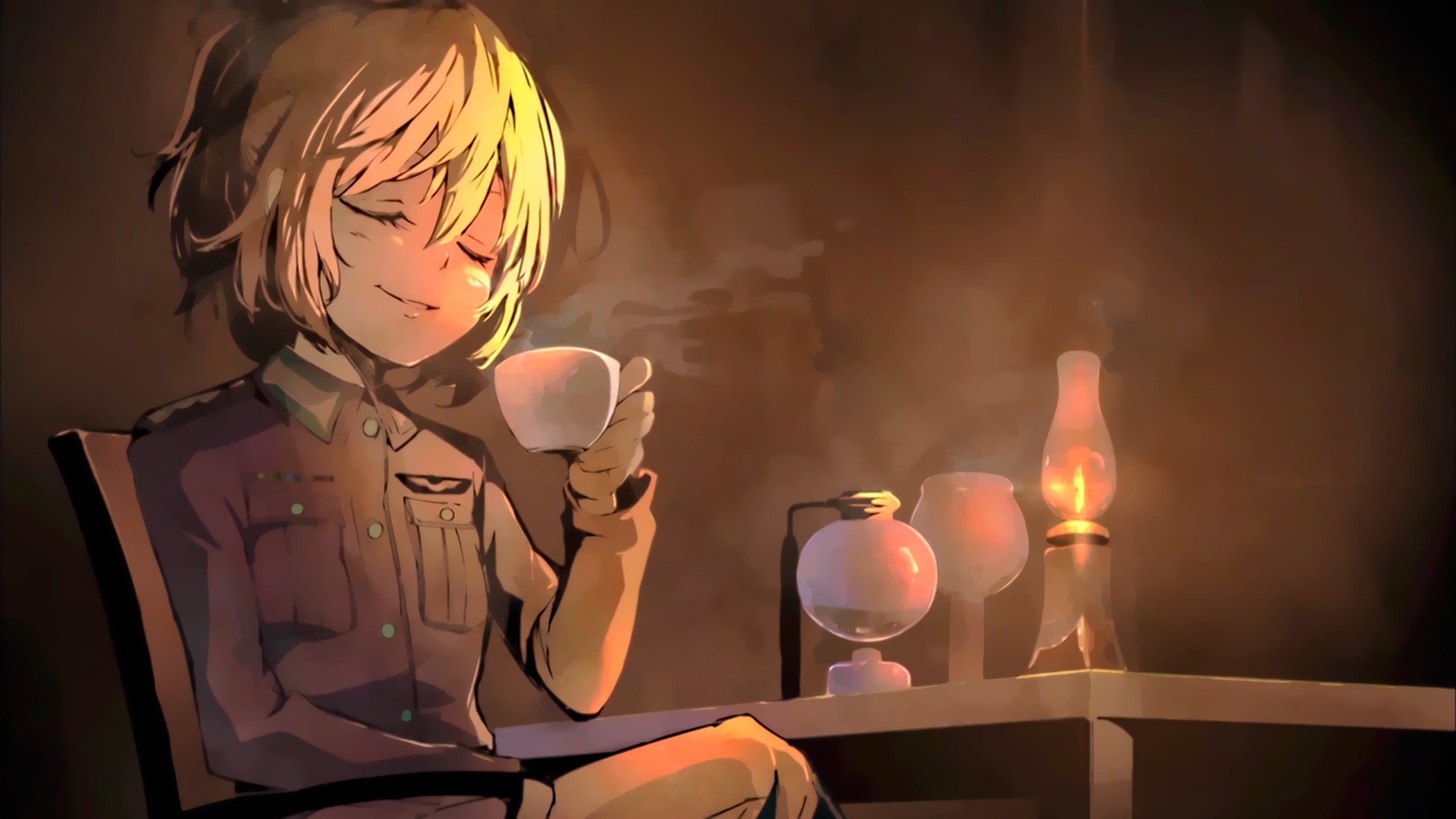 Tanya Degurechaff from Youjo Senki drinking tea HD Wallpaper