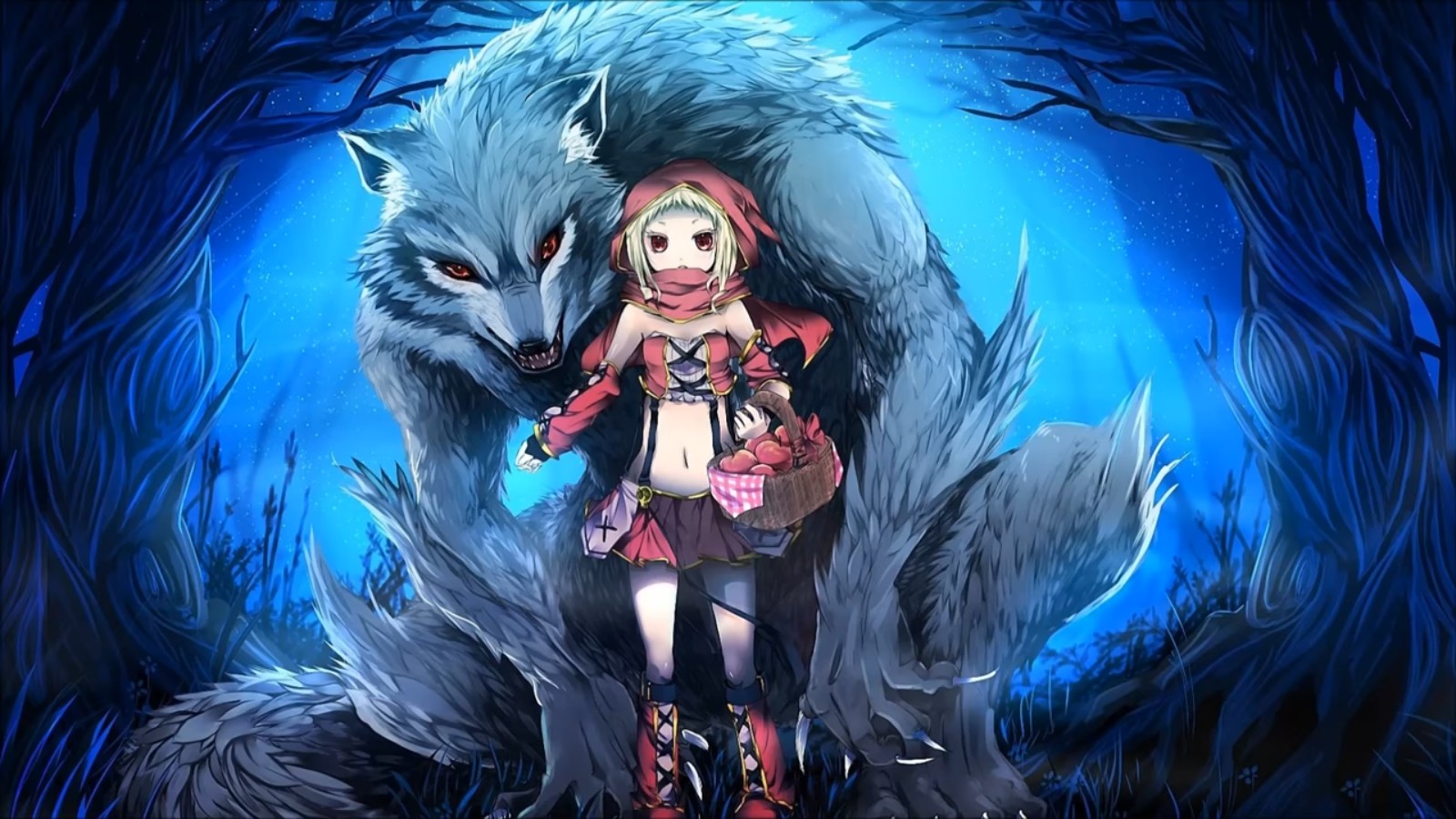 Anime girl with wolf in forest HD Wallpaper