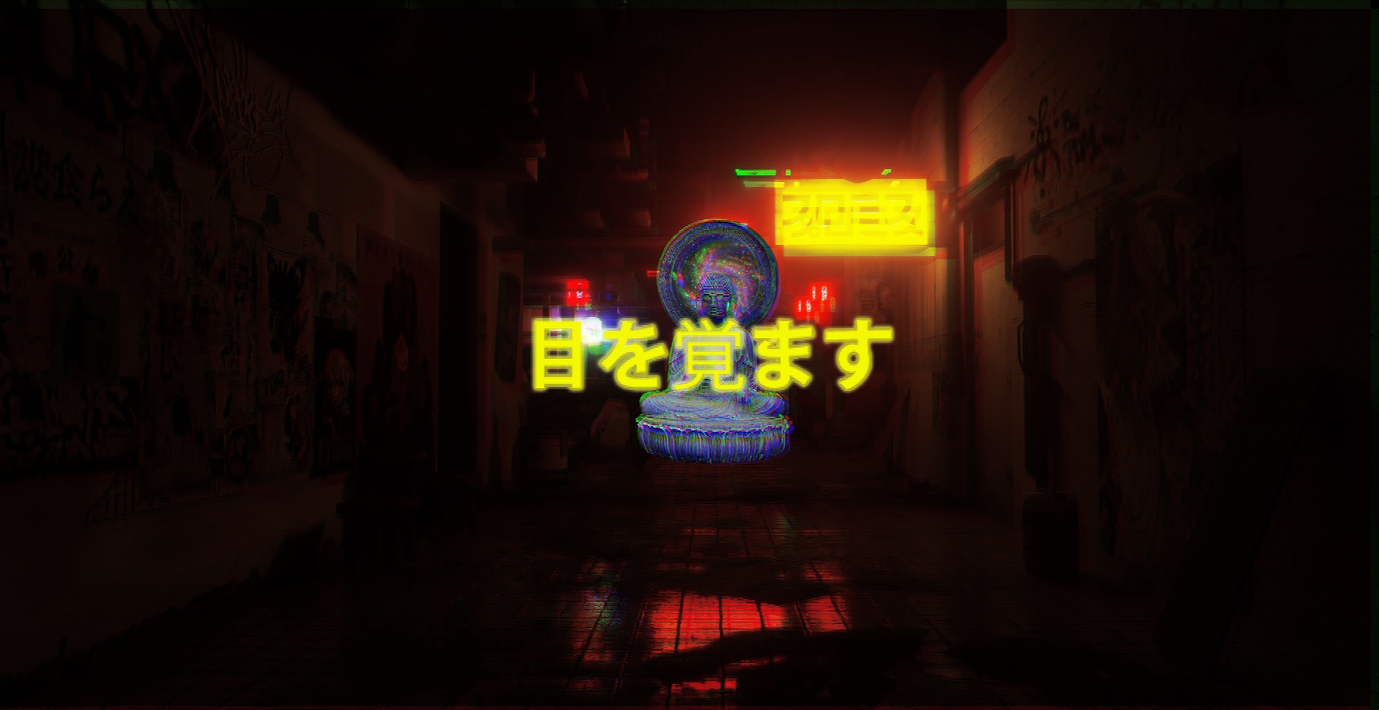 Buddha statue with Japanese text in neon aesthetic HD Wallpaper