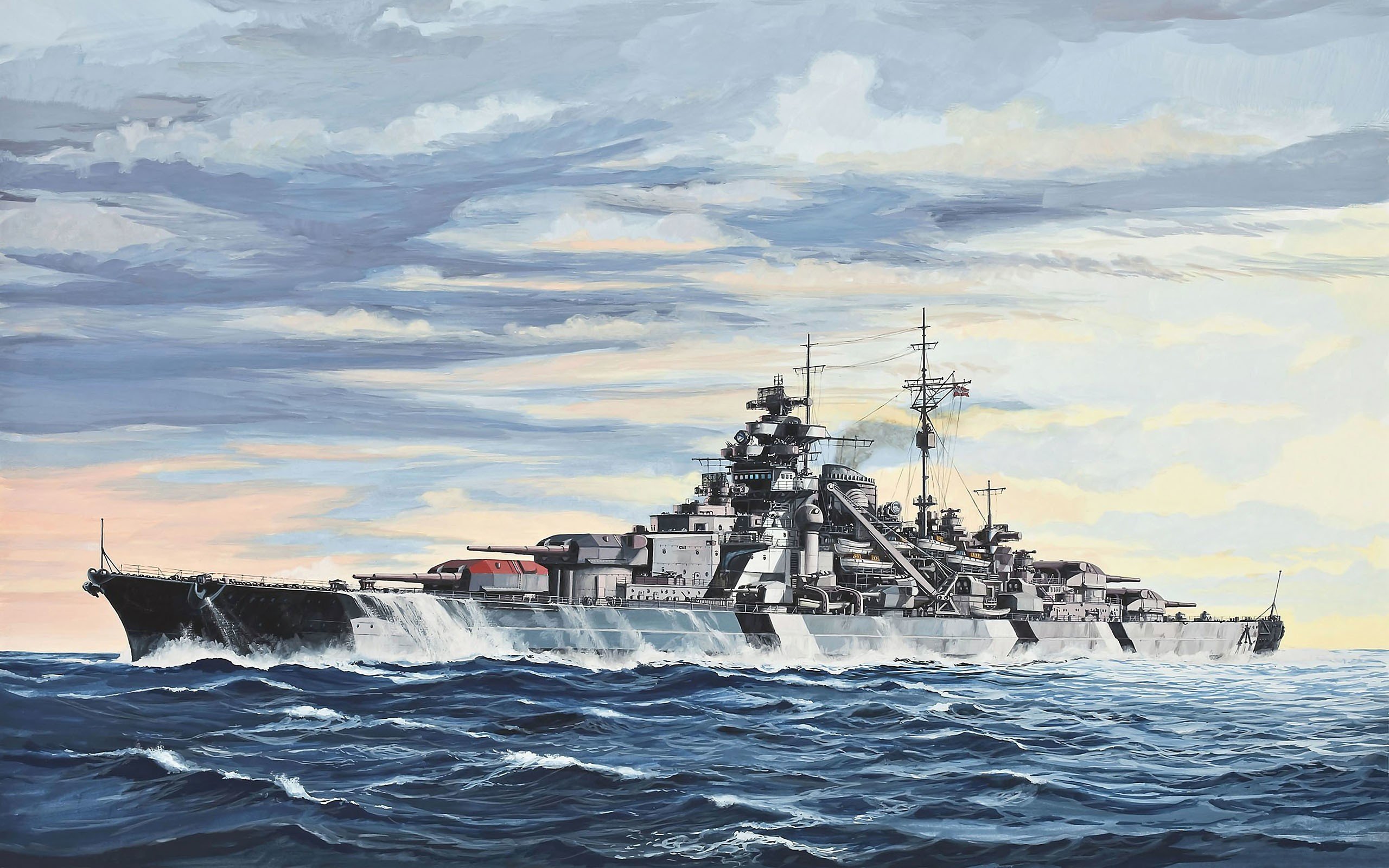 Battleship Bismarck sailing on the ocean HD Wallpaper
