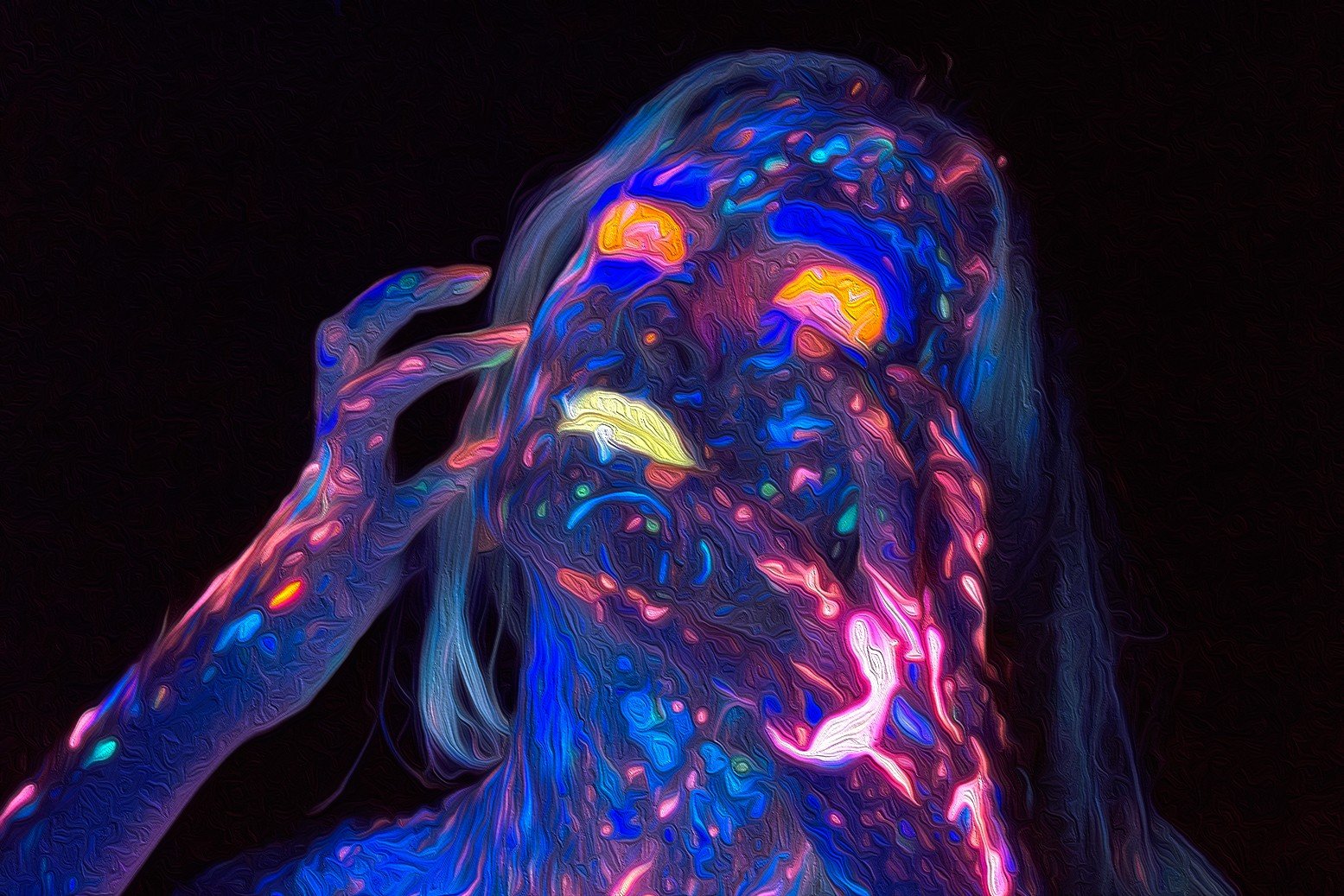 Woman with colorful body paint under UV light HD Wallpaper