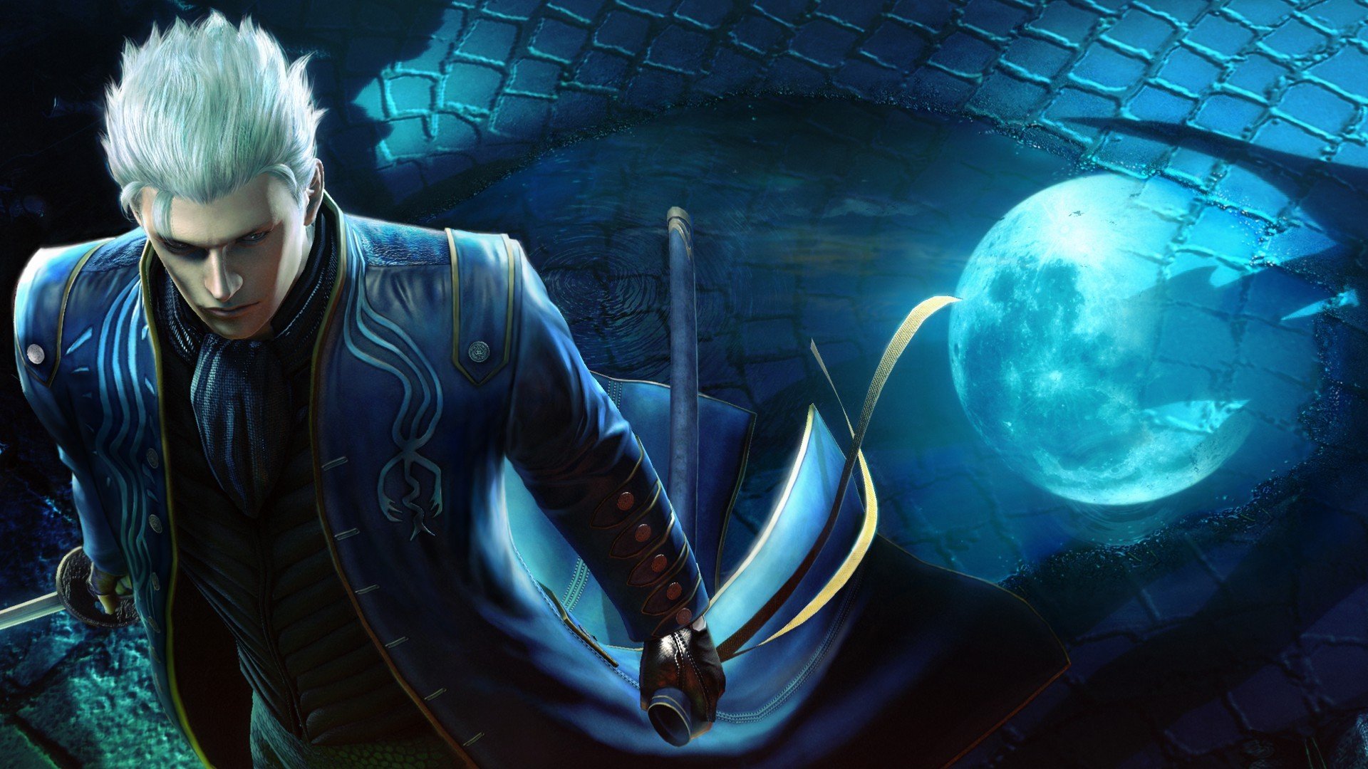 Vergil from Devil May Cry with a blue moon HD Wallpaper