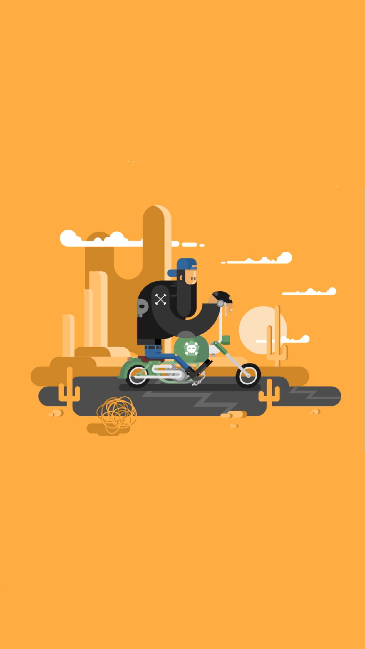 Biker riding a motorcycle in a desert landscape HD Wallpaper