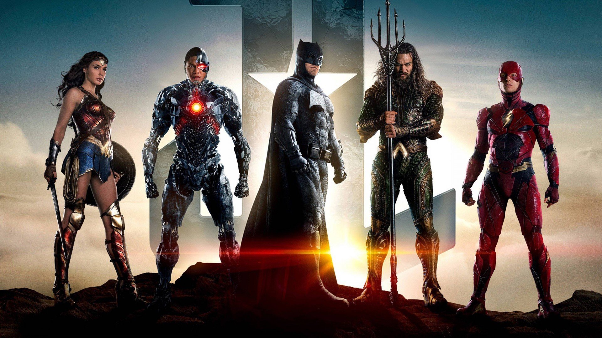 Justice League movie poster with Batman, Wonder Woman, Aquaman, Flash, Cyborg HD Wallpaper
