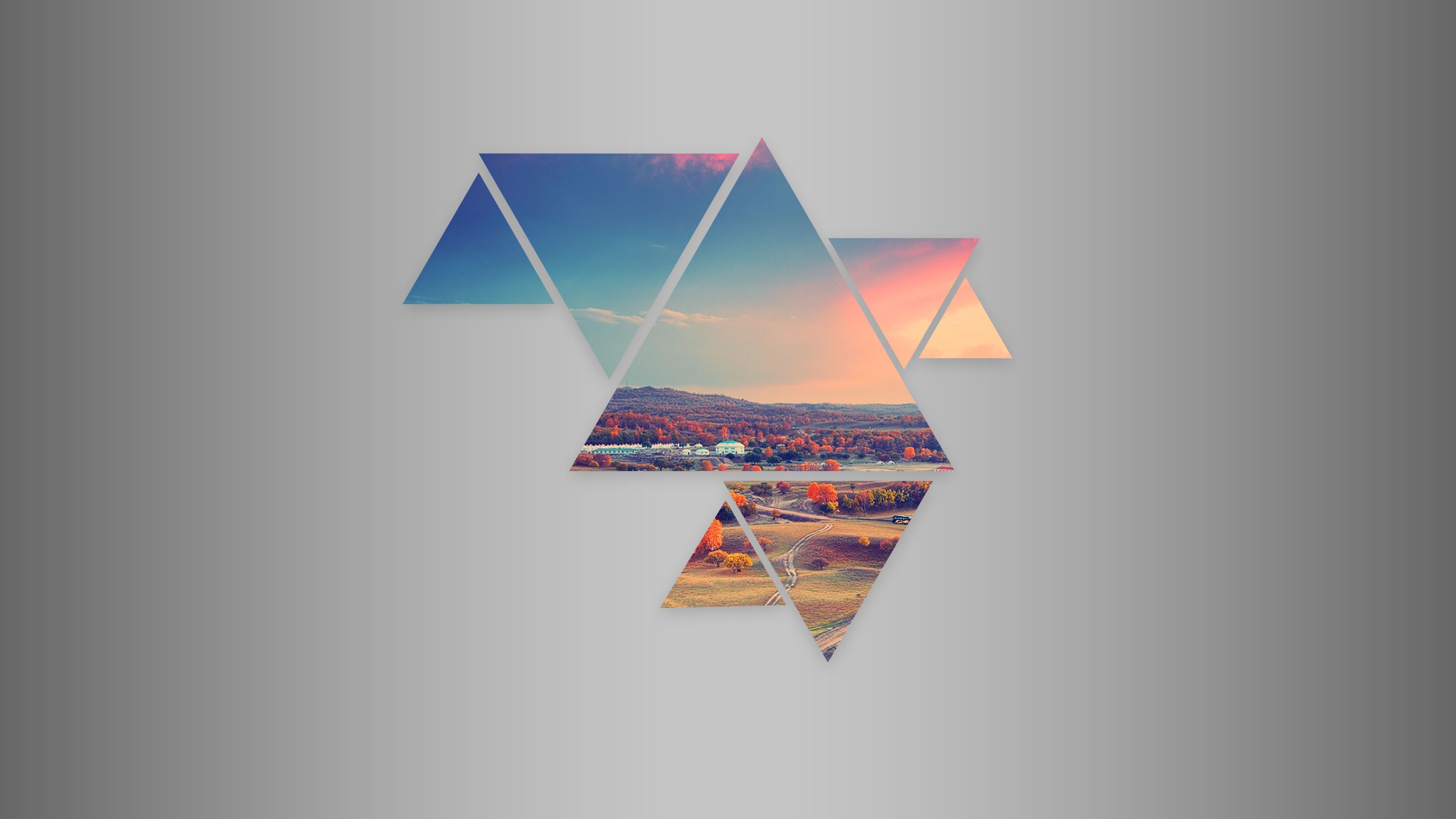 Abstract geometric landscape with sunset HD Wallpaper