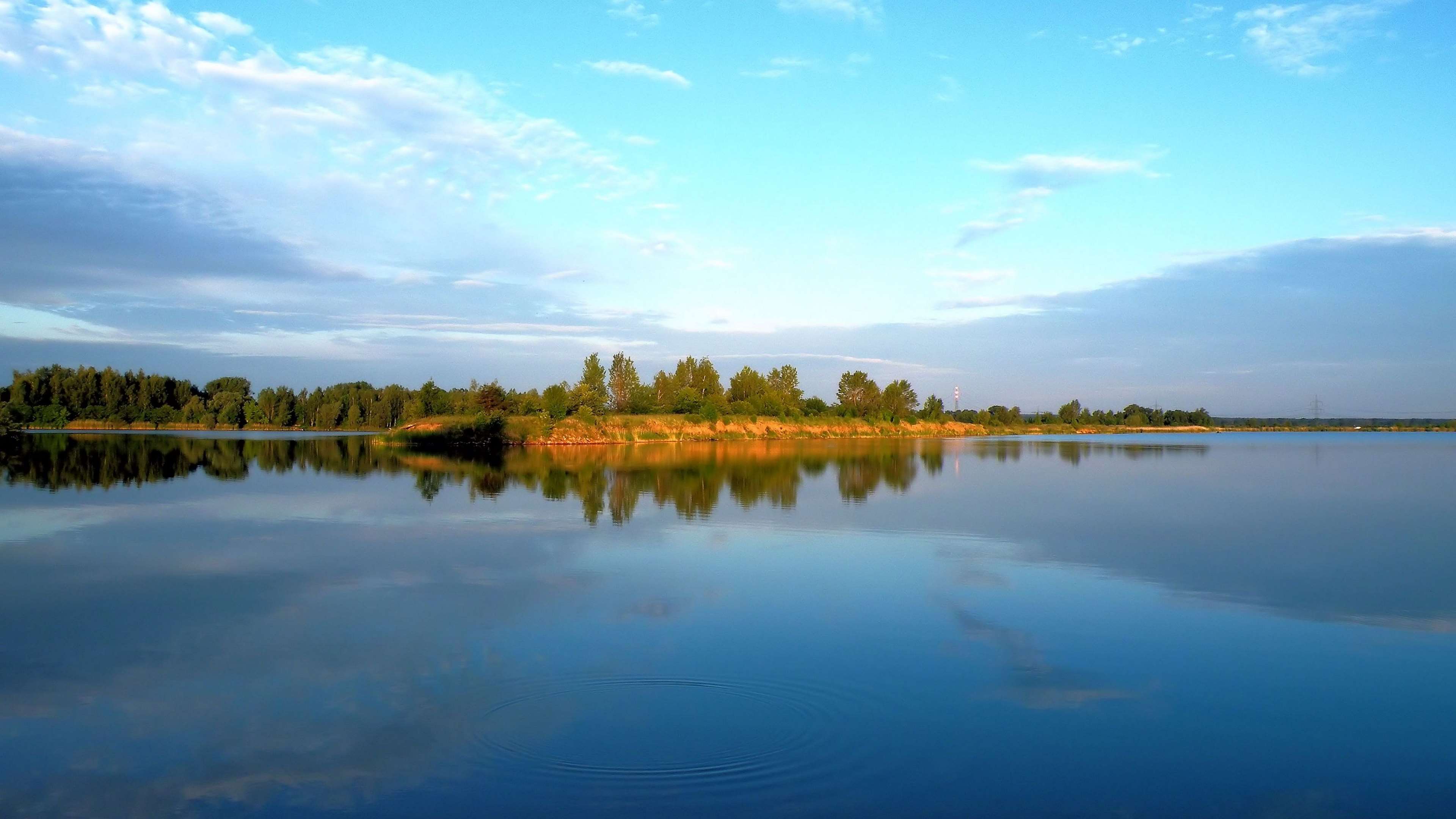 Lake landscape with trees and blue sky HD Wallpaper