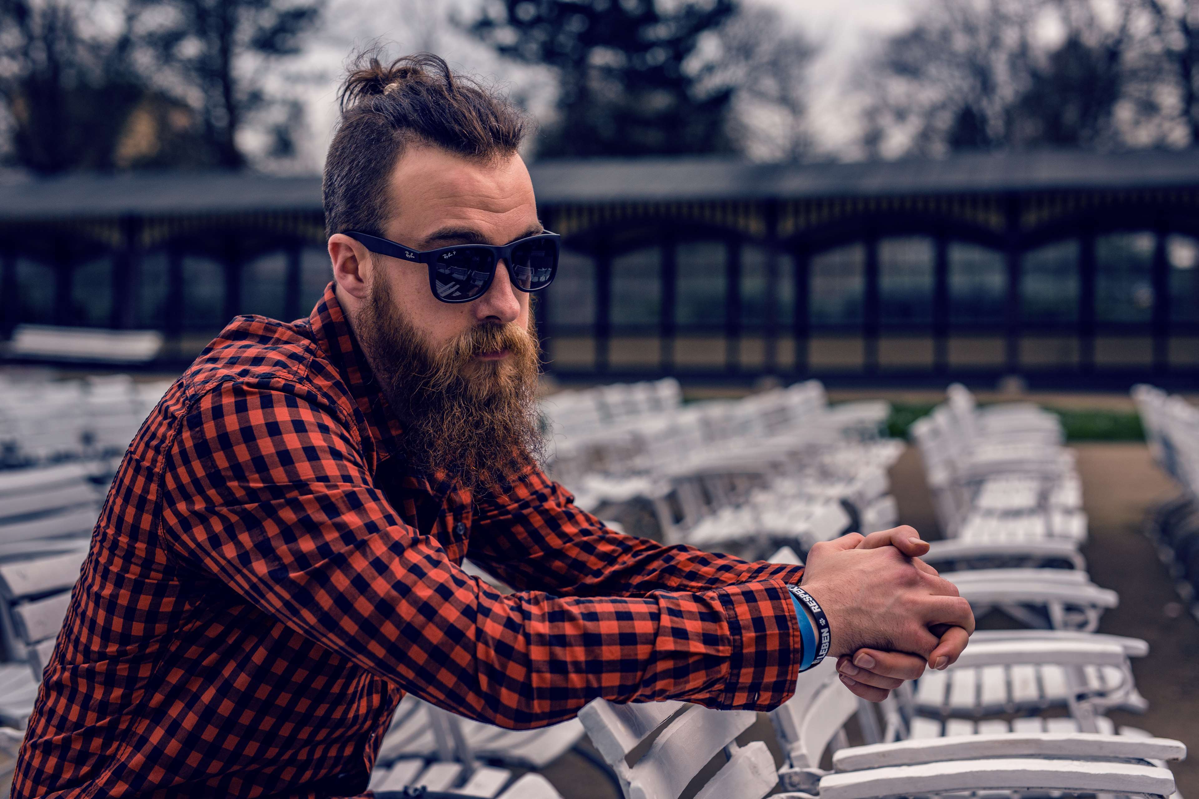 Man with beard wearing sunglasses and checkered shirt HD Wallpaper