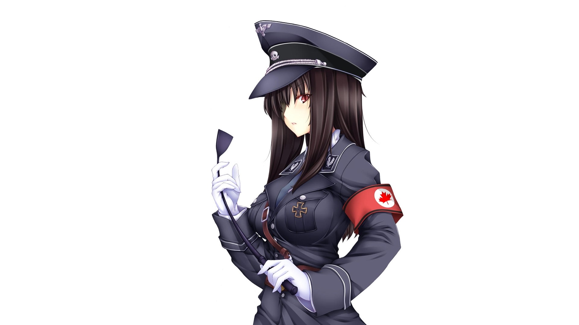 Girl in military uniform holding a whip HD Wallpaper