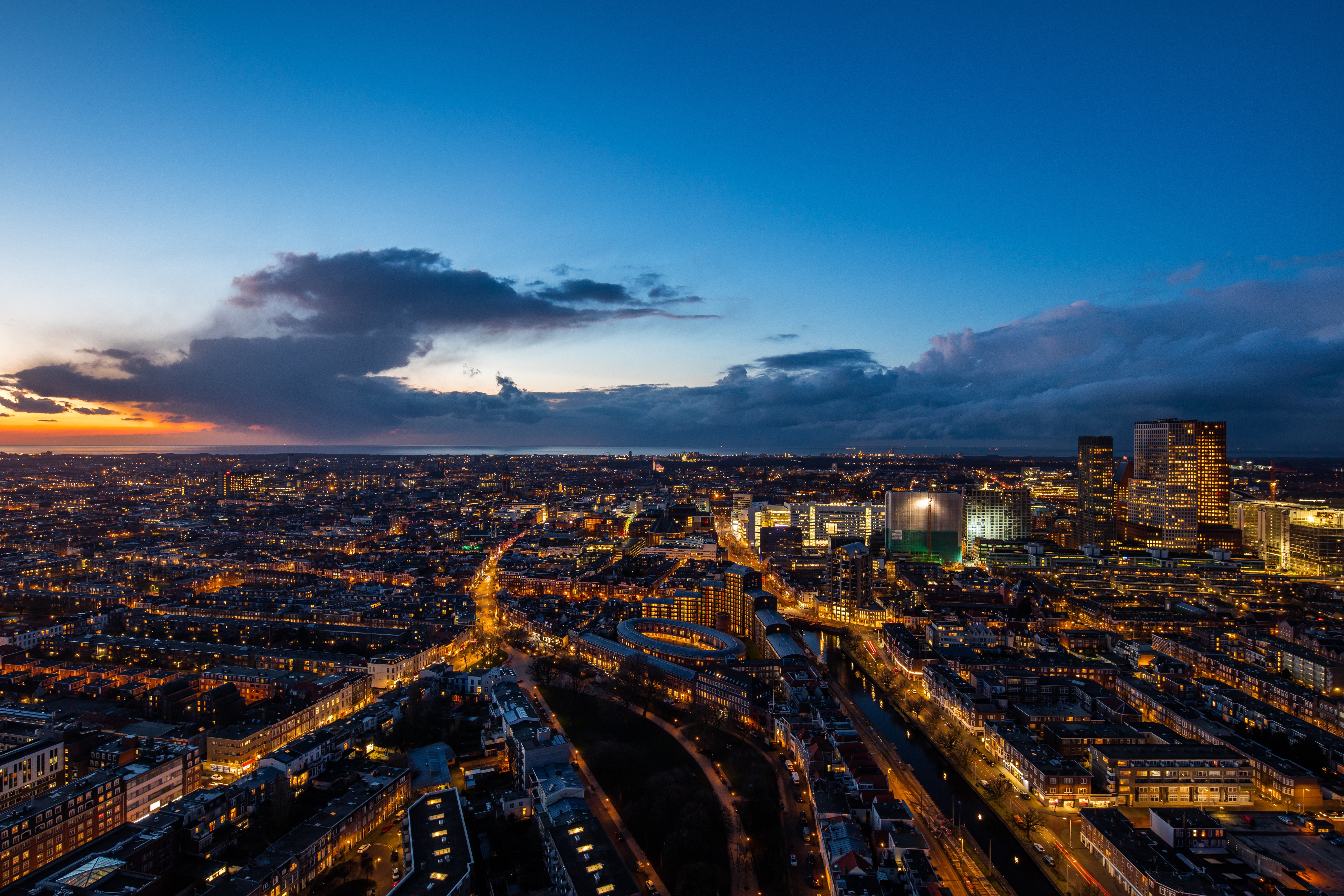 The Hague, Netherlands at Night from Above HD Wallpaper