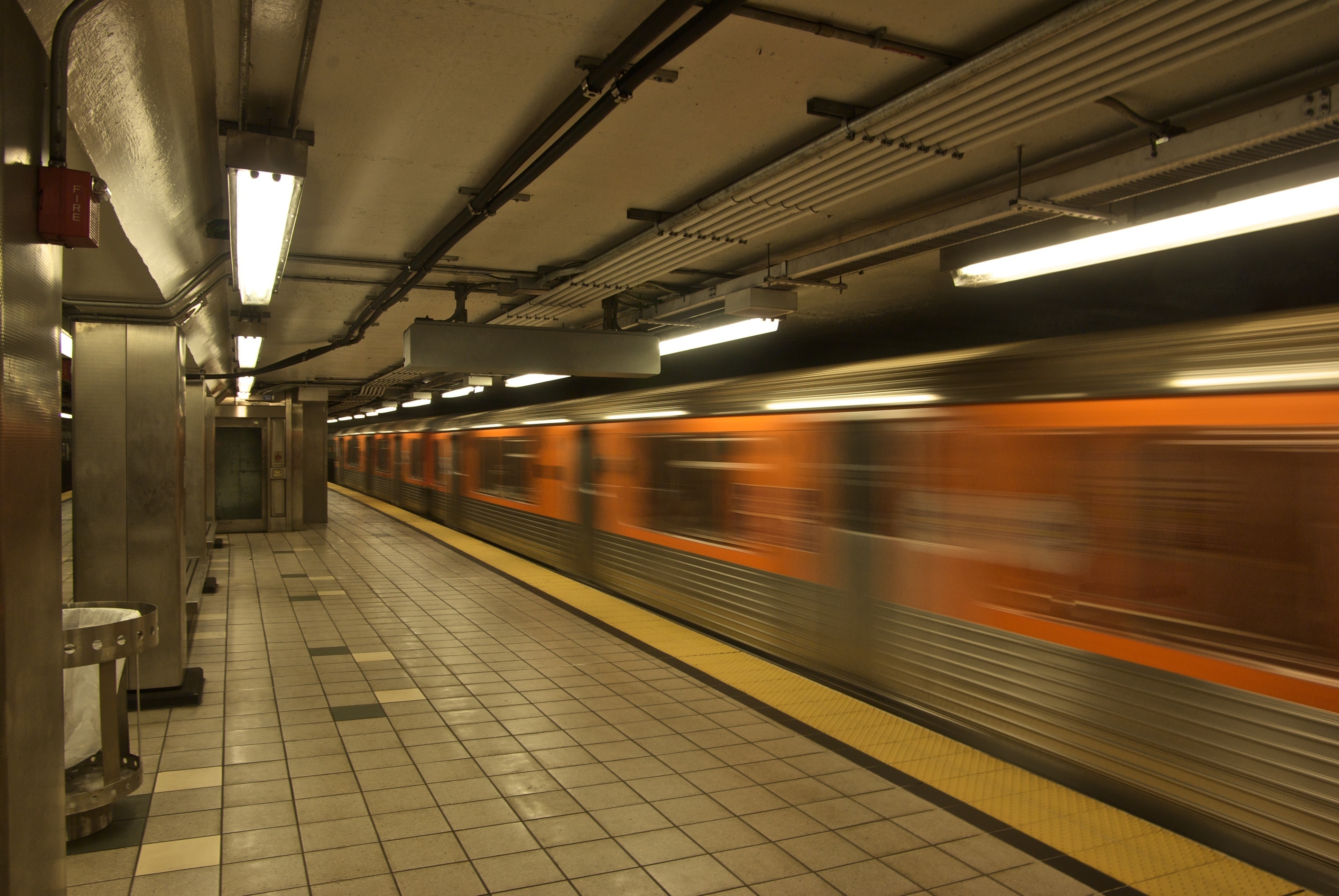 Subway train in motion underground HD Wallpaper