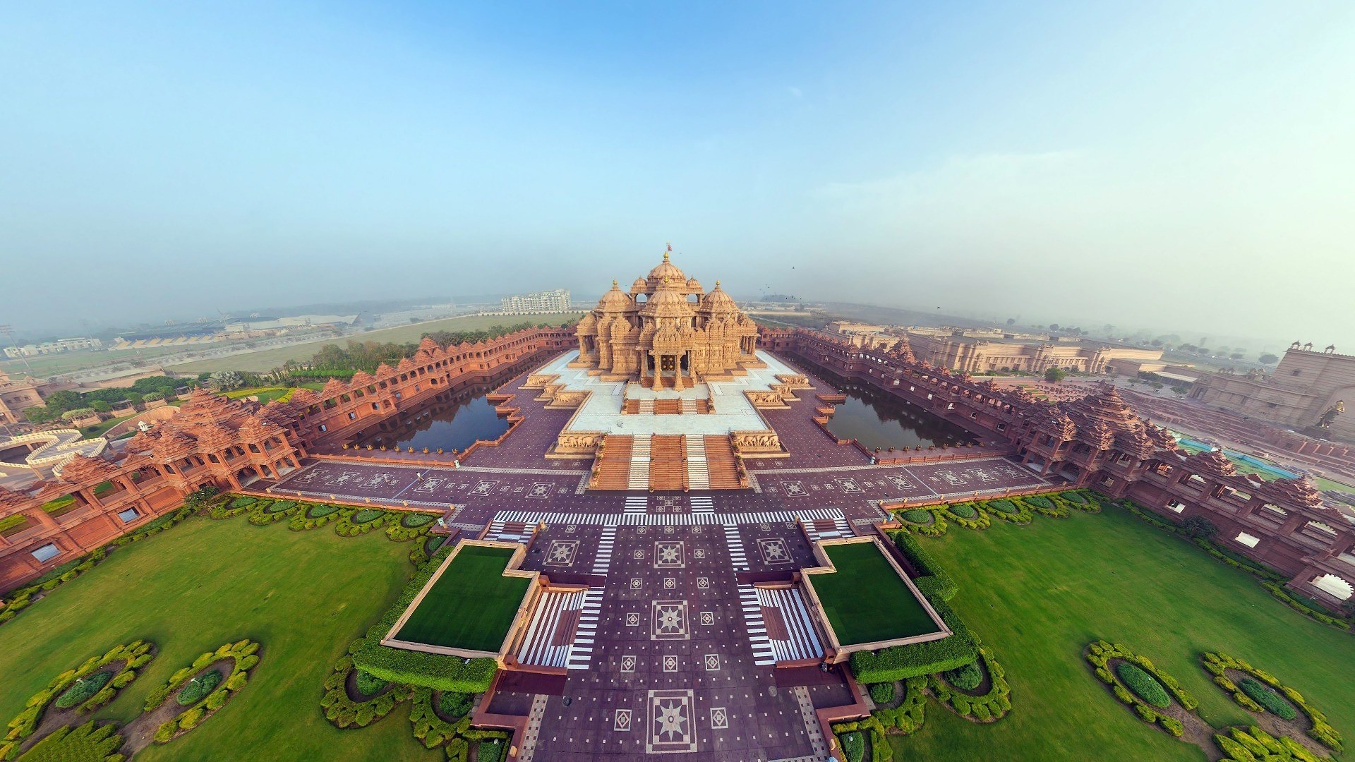 Akshardham Temple, Delhi, India - Top View Panorama HD Wallpaper