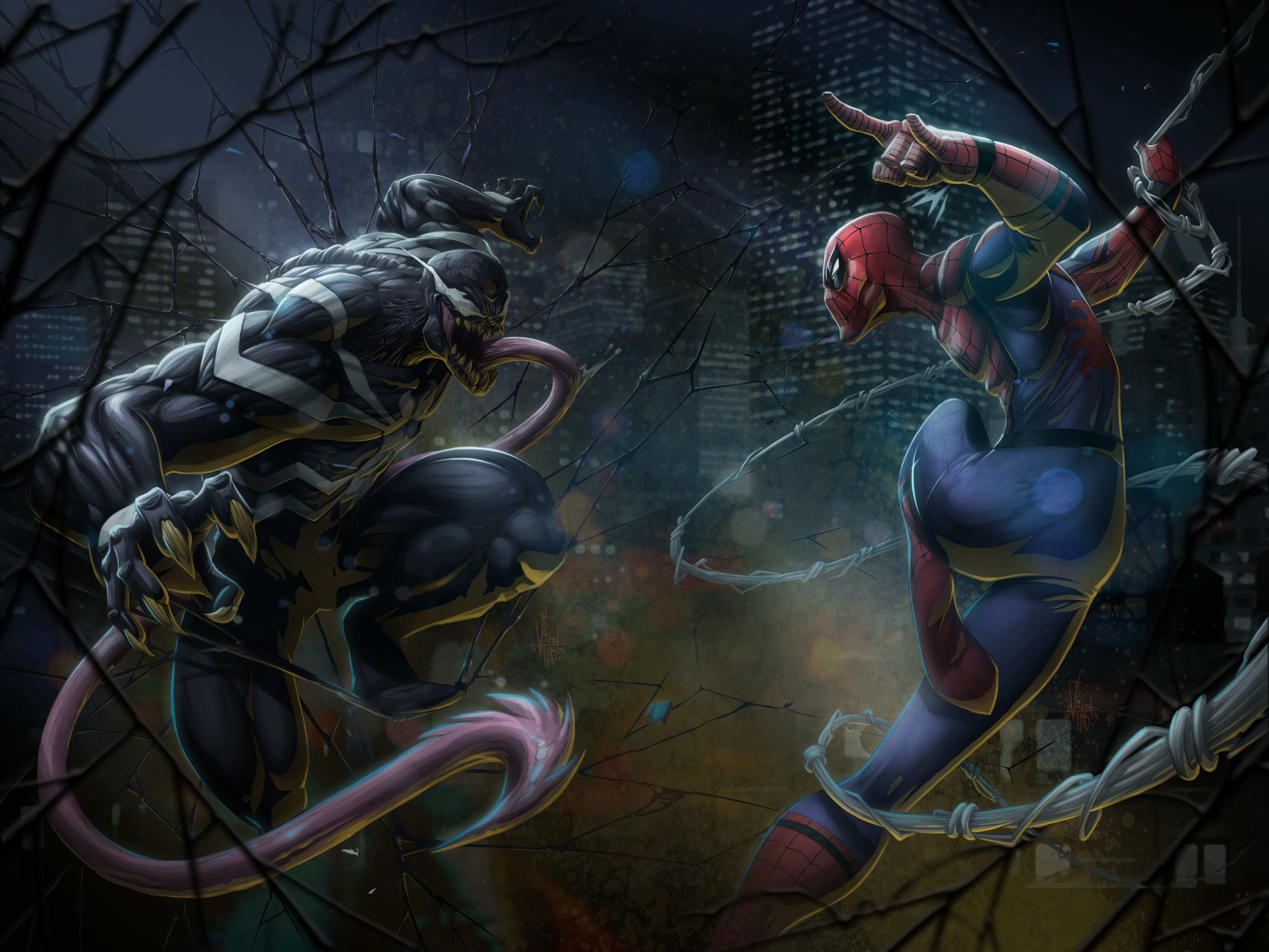 Spiderman vs. Venom artwork HD Wallpaper