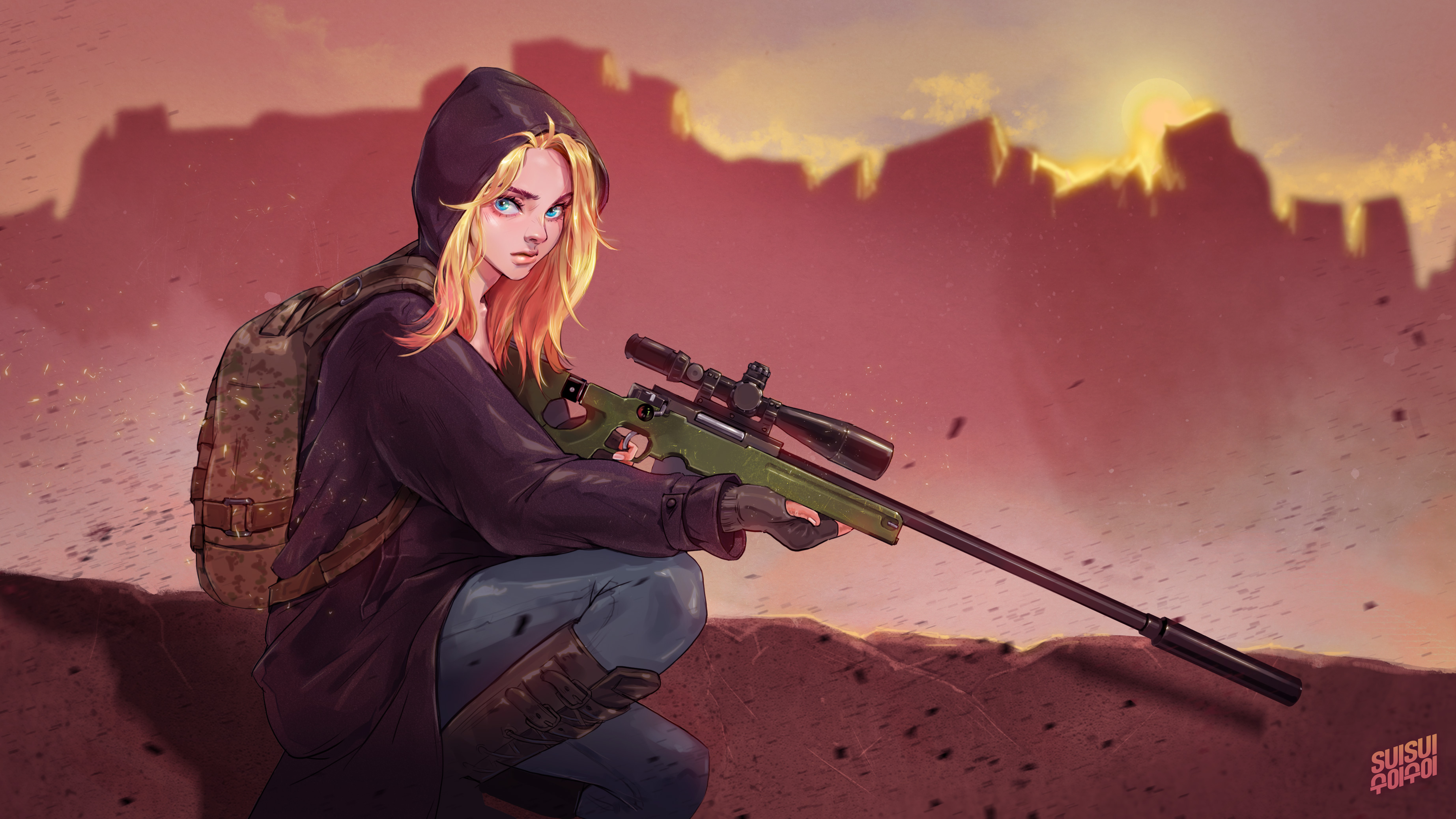 Girl with sniper rifle in PlayerUnknown's Battlegrounds HD Wallpaper