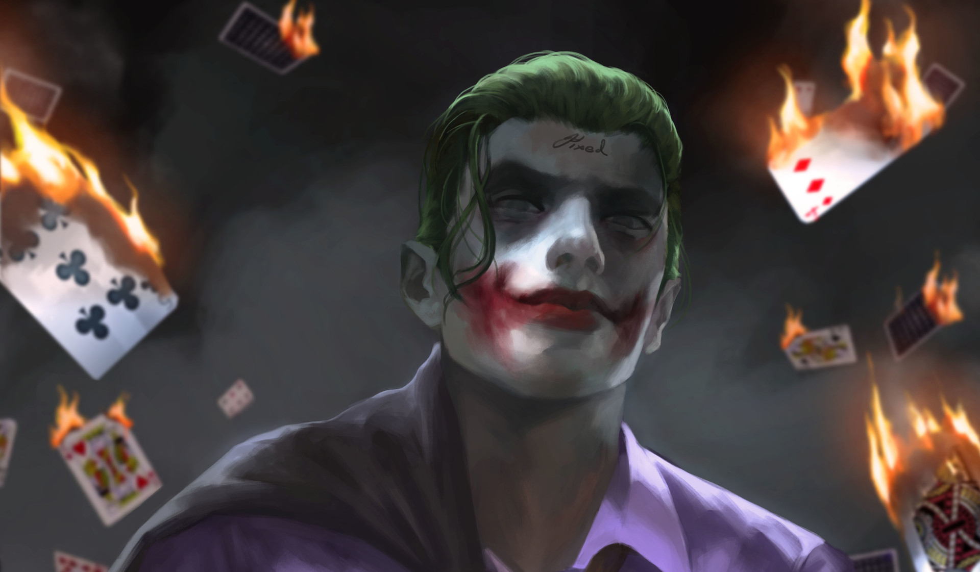 Joker with burning cards HD Wallpaper