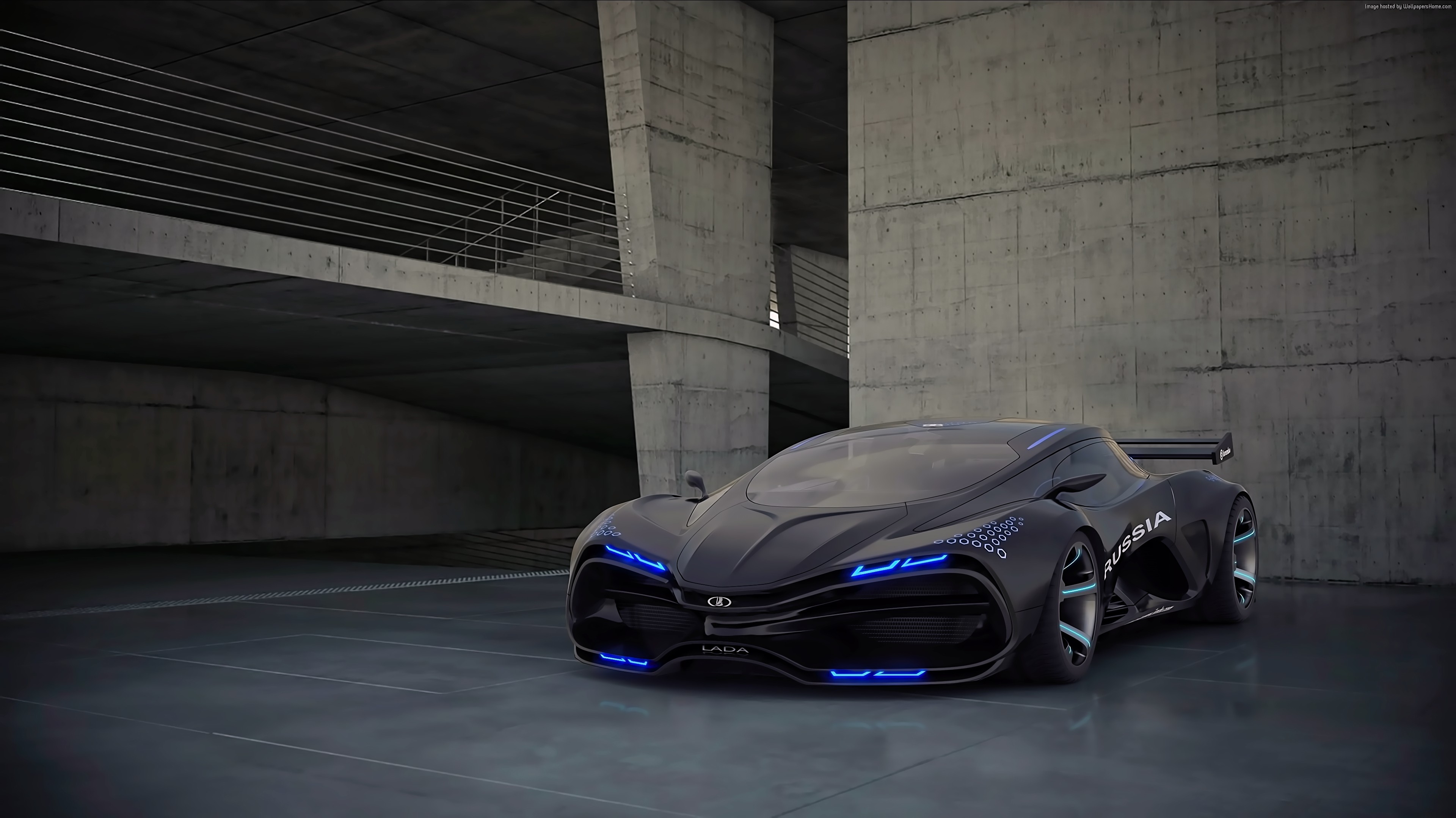 Lada Raven concept car in concrete structure HD Wallpaper